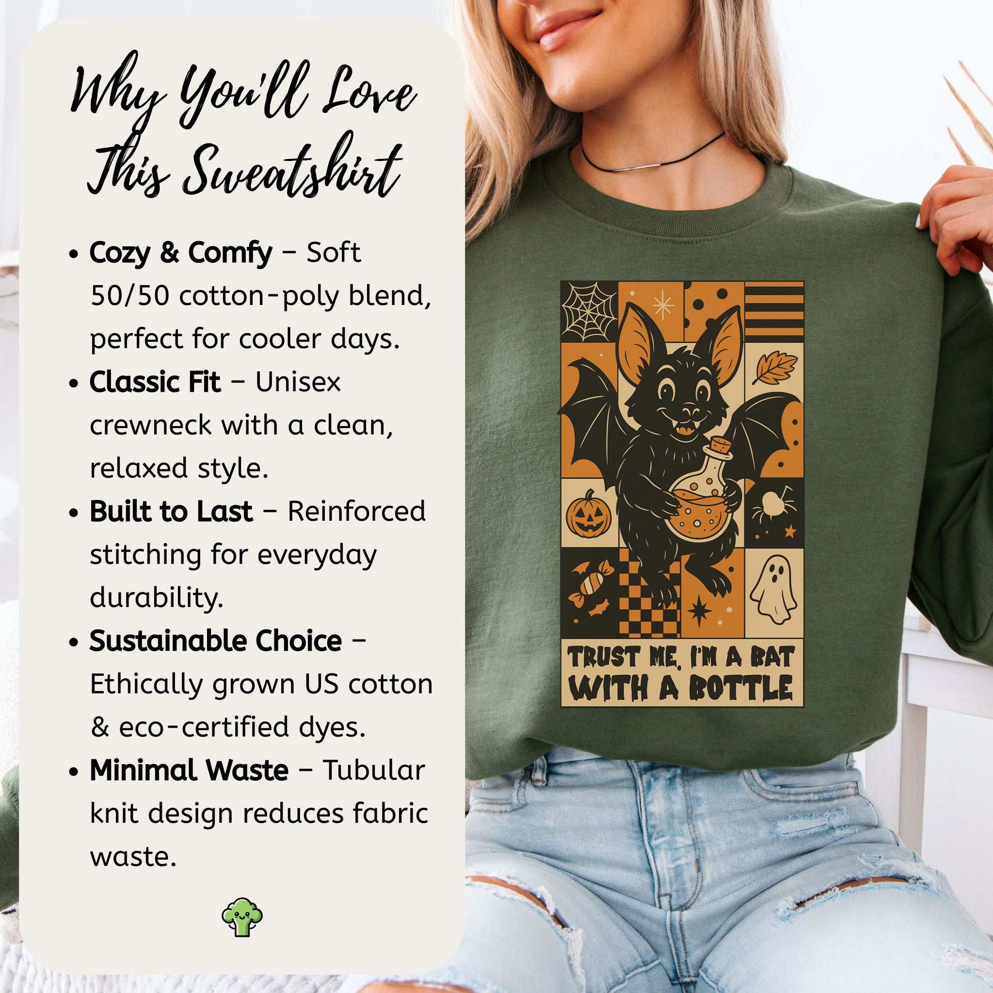 Potion Bat Halloween Sweatshirt – Trust Me I’m a Bat With a Bottle