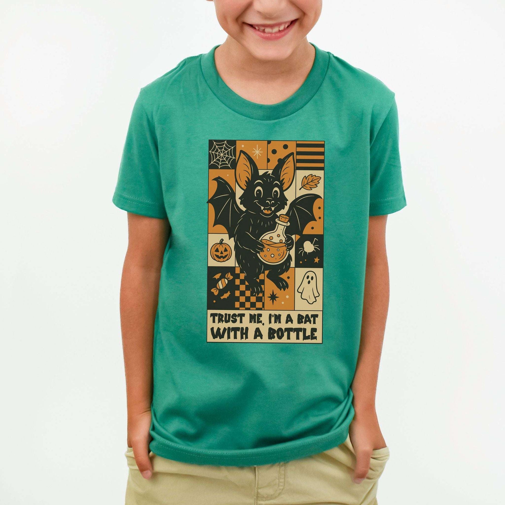 Potion Bat Halloween Youth Tee – Trust Me I’m a Bat With a Bottle