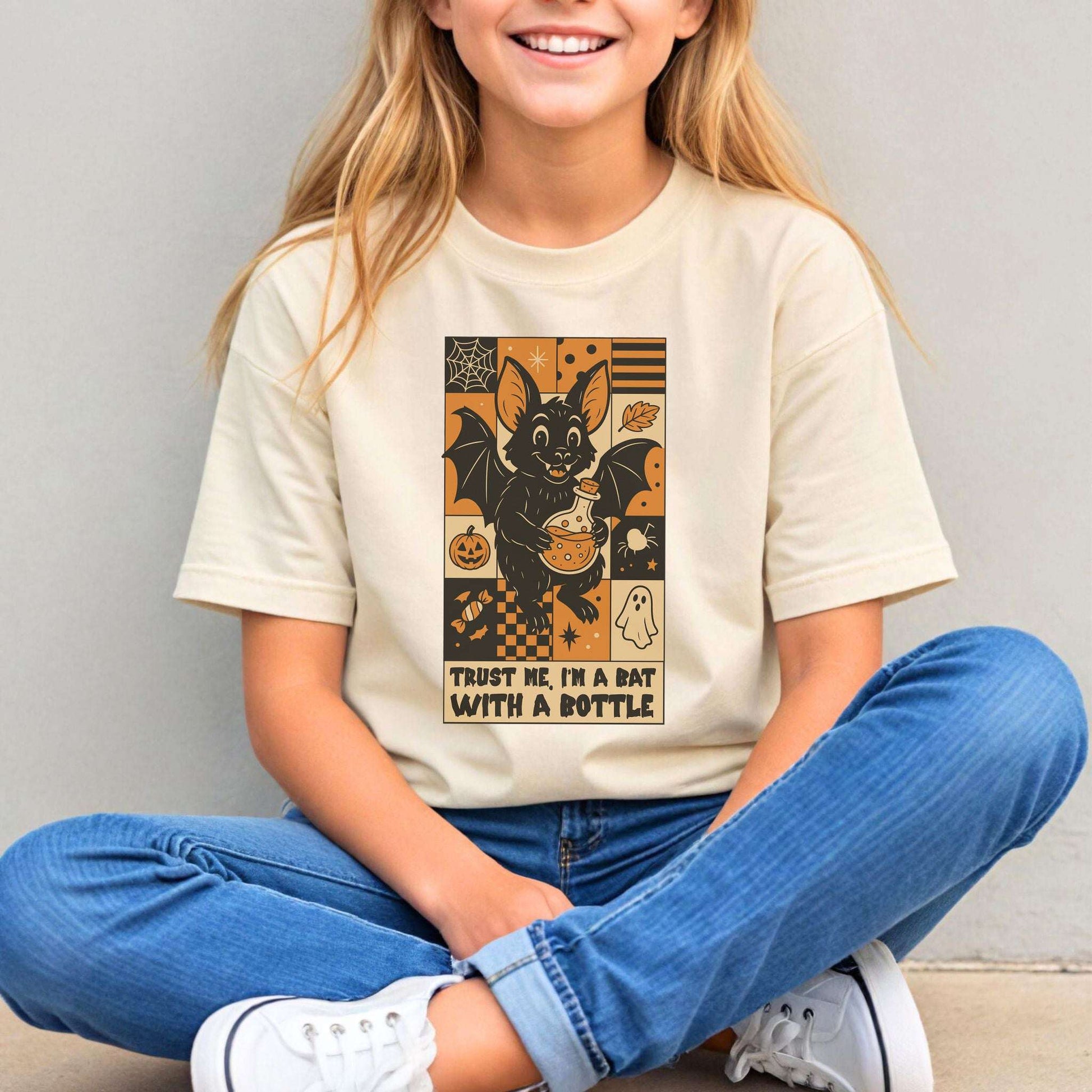 Potion Bat Halloween Youth Tee – Trust Me I’m a Bat With a Bottle