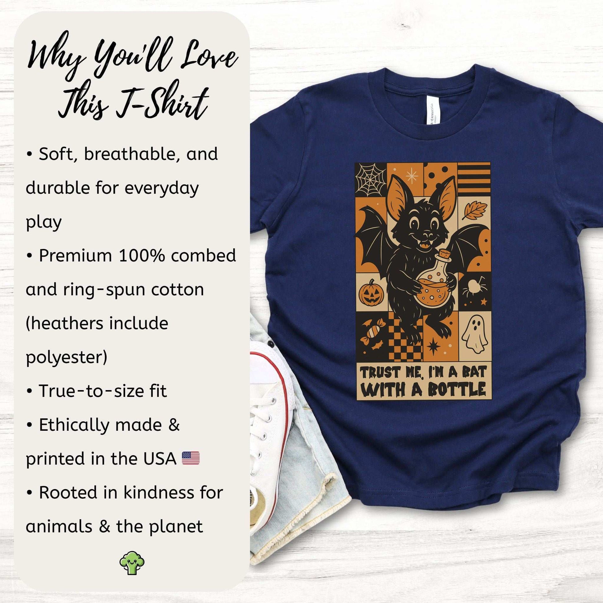 Potion Bat Halloween Youth Tee – Trust Me I’m a Bat With a Bottle