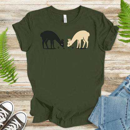 Black & White Alpaca T-Shirt – Cute Retro Animal Lover Couples Tee