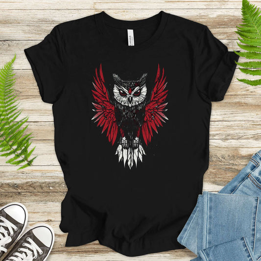 Mystic Flight – Abstract Red Spirit Owl T-Shirt