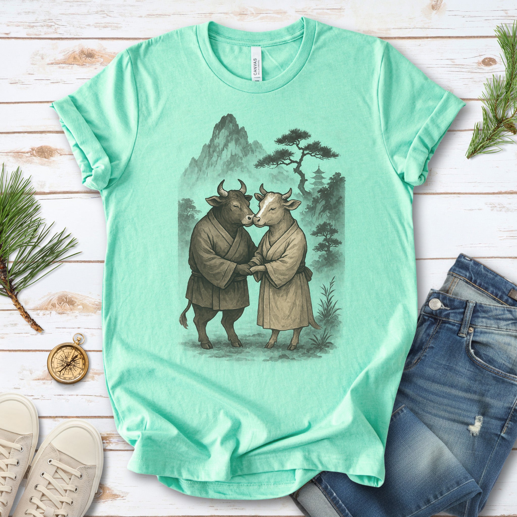 Bull and Cow Love T-Shirt – Vintage Japanese Romance Animal Shirt