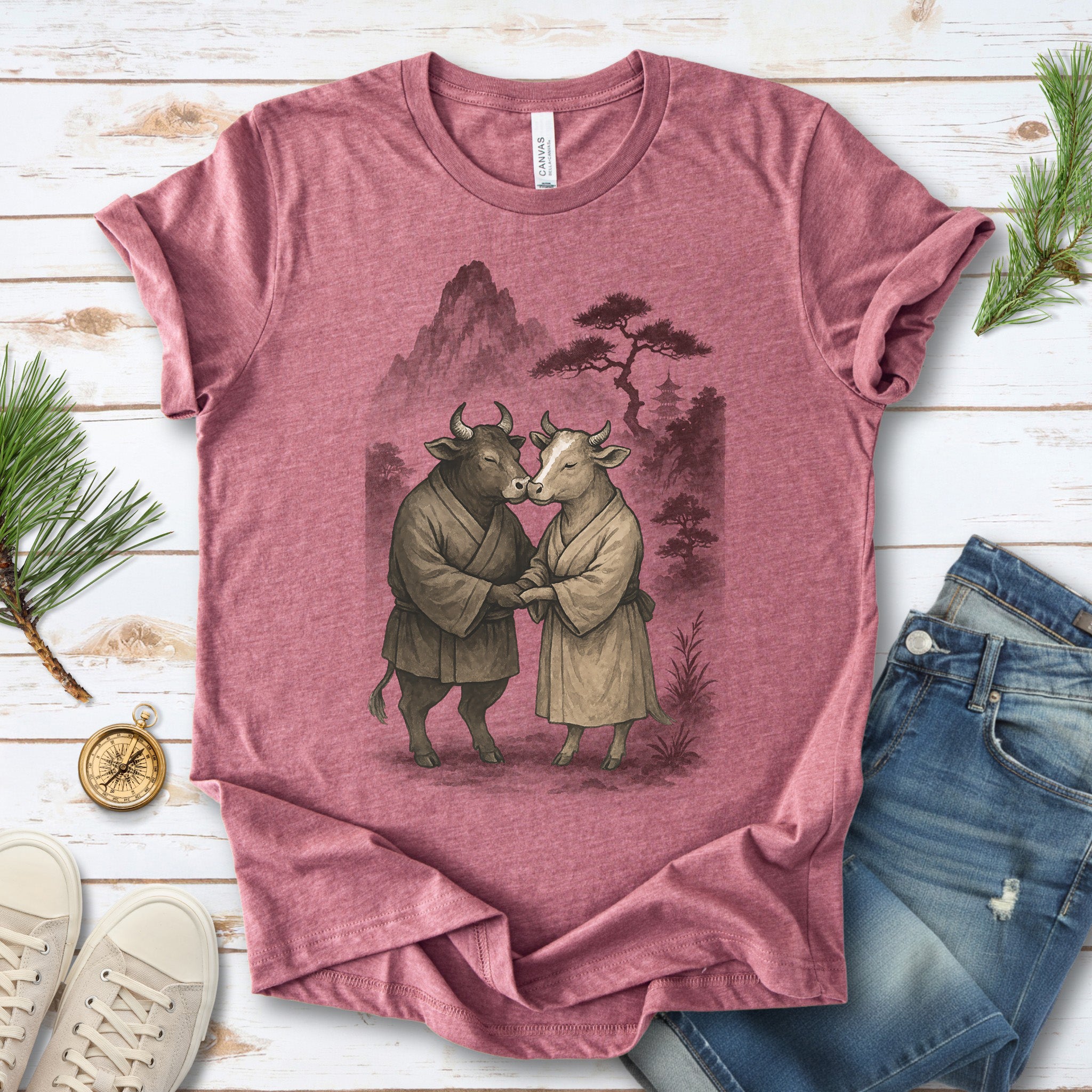 Bull and Cow Love T-Shirt – Vintage Japanese Romance Animal Shirt