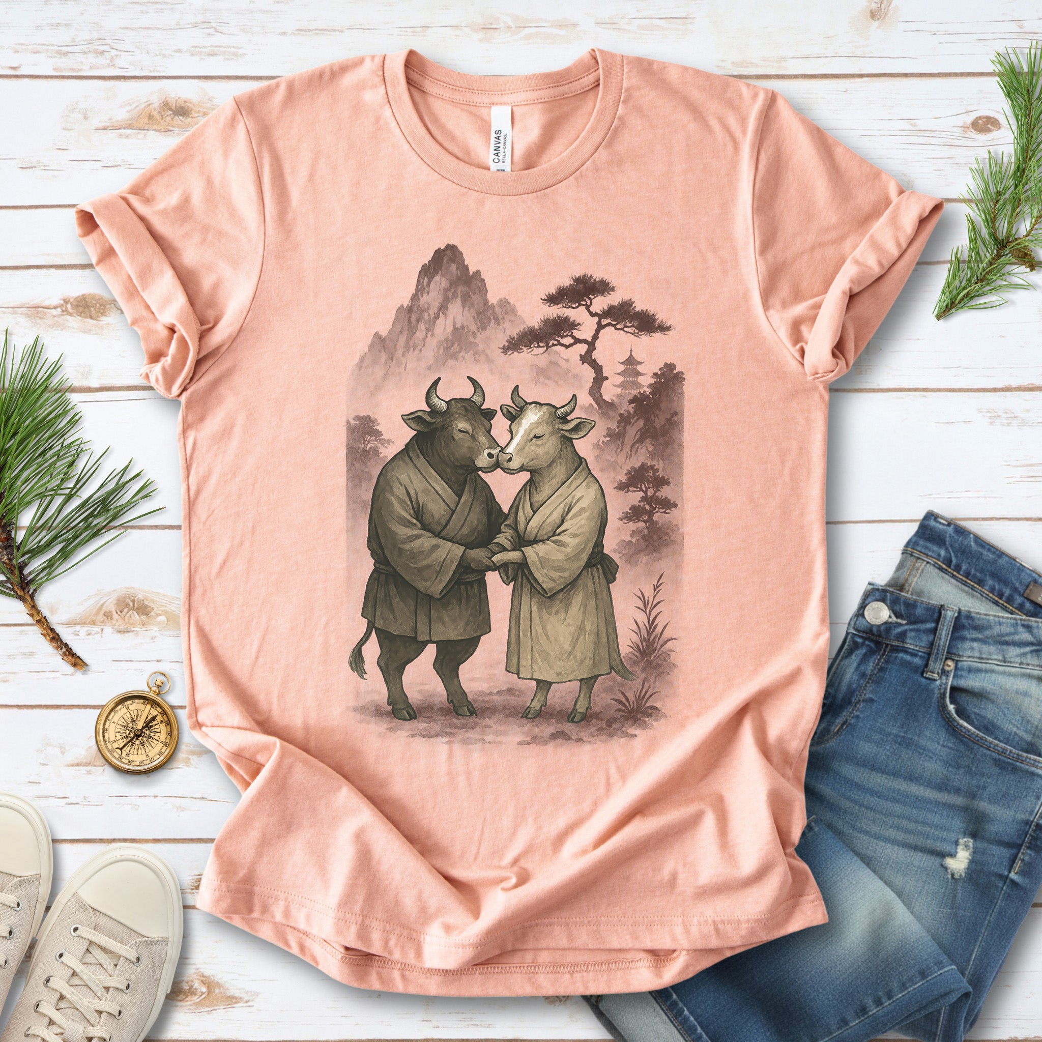Bull and Cow Love T-Shirt – Vintage Japanese Romance Animal Shirt