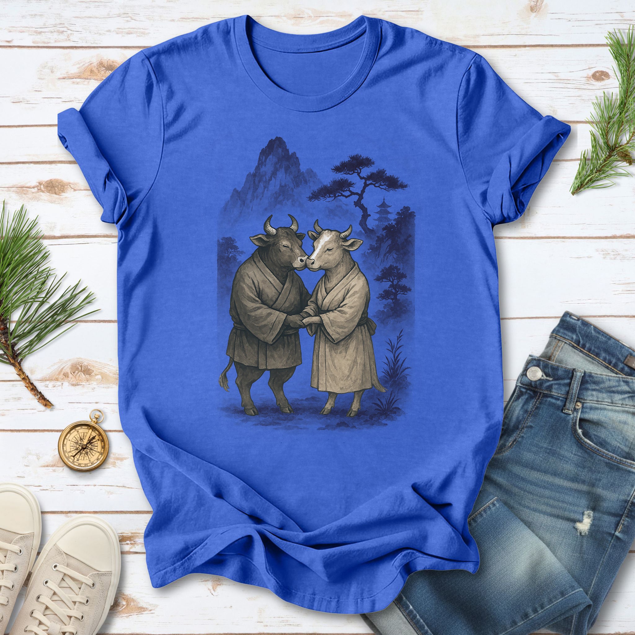 Bull and Cow Love T-Shirt – Vintage Japanese Romance Animal Shirt