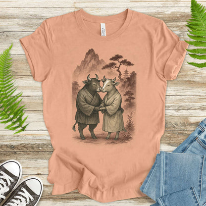 Bull and Cow Love T-Shirt – Vintage Japanese Romance Animal Shirt