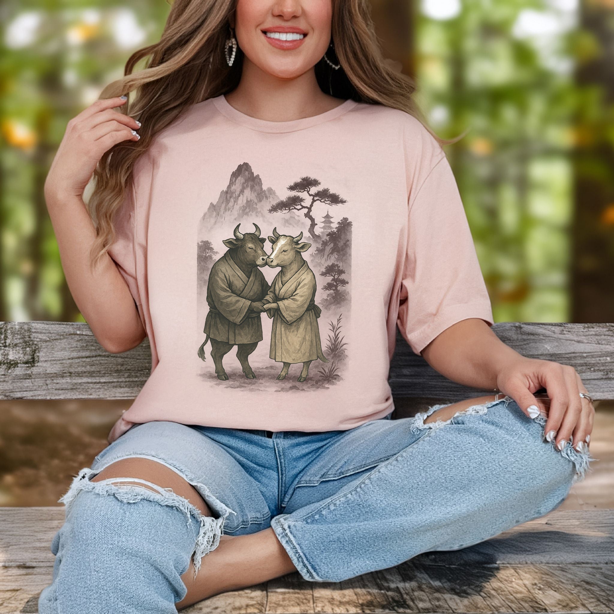 Bull and Cow Love T-Shirt – Vintage Japanese Romance Animal Shirt