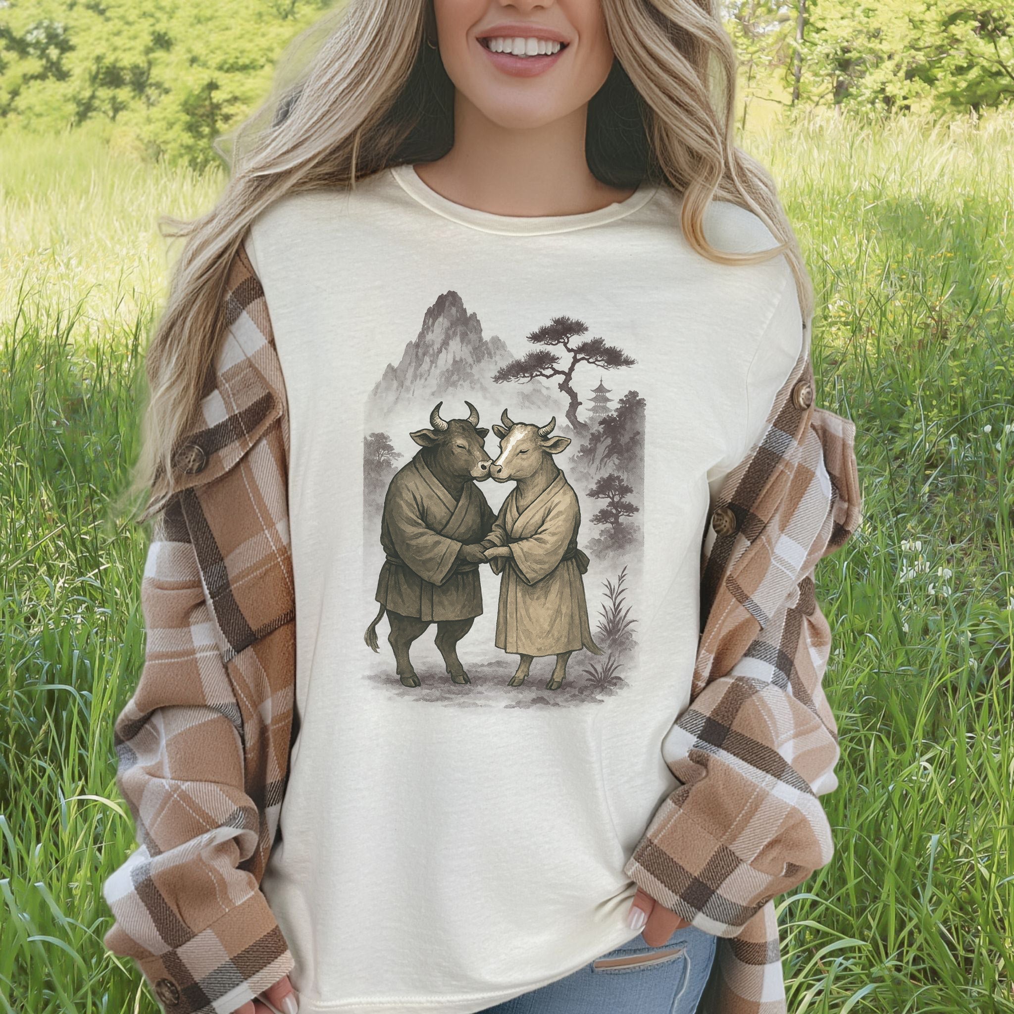 Bull and Cow Love T-Shirt – Vintage Japanese Romance Animal Shirt