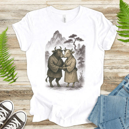 Bull and Cow Love T-Shirt – Vintage Japanese Romance Animal Shirt