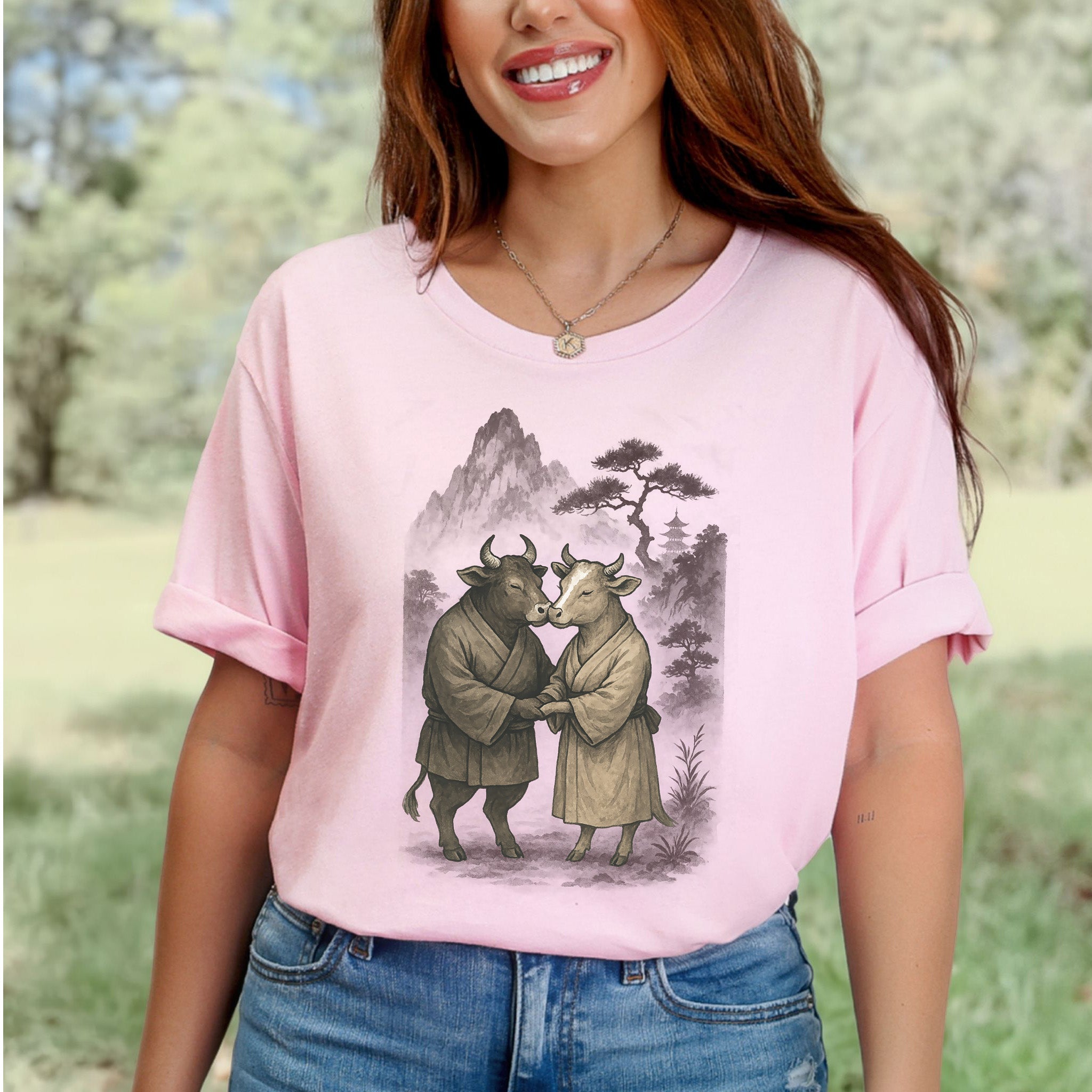 Bull and Cow Love T-Shirt – Vintage Japanese Romance Animal Shirt