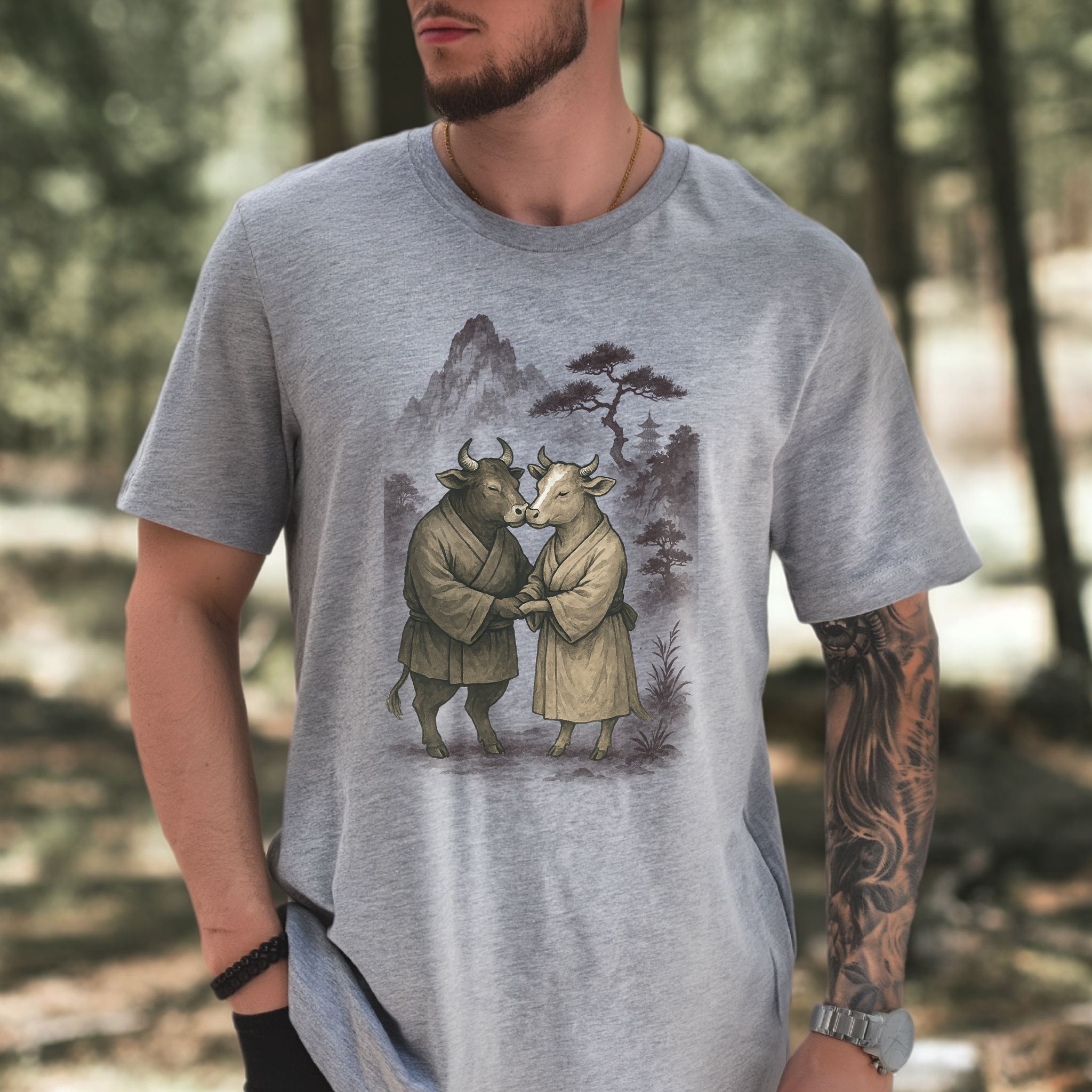 Bull and Cow Love T-Shirt – Vintage Japanese Romance Animal Shirt