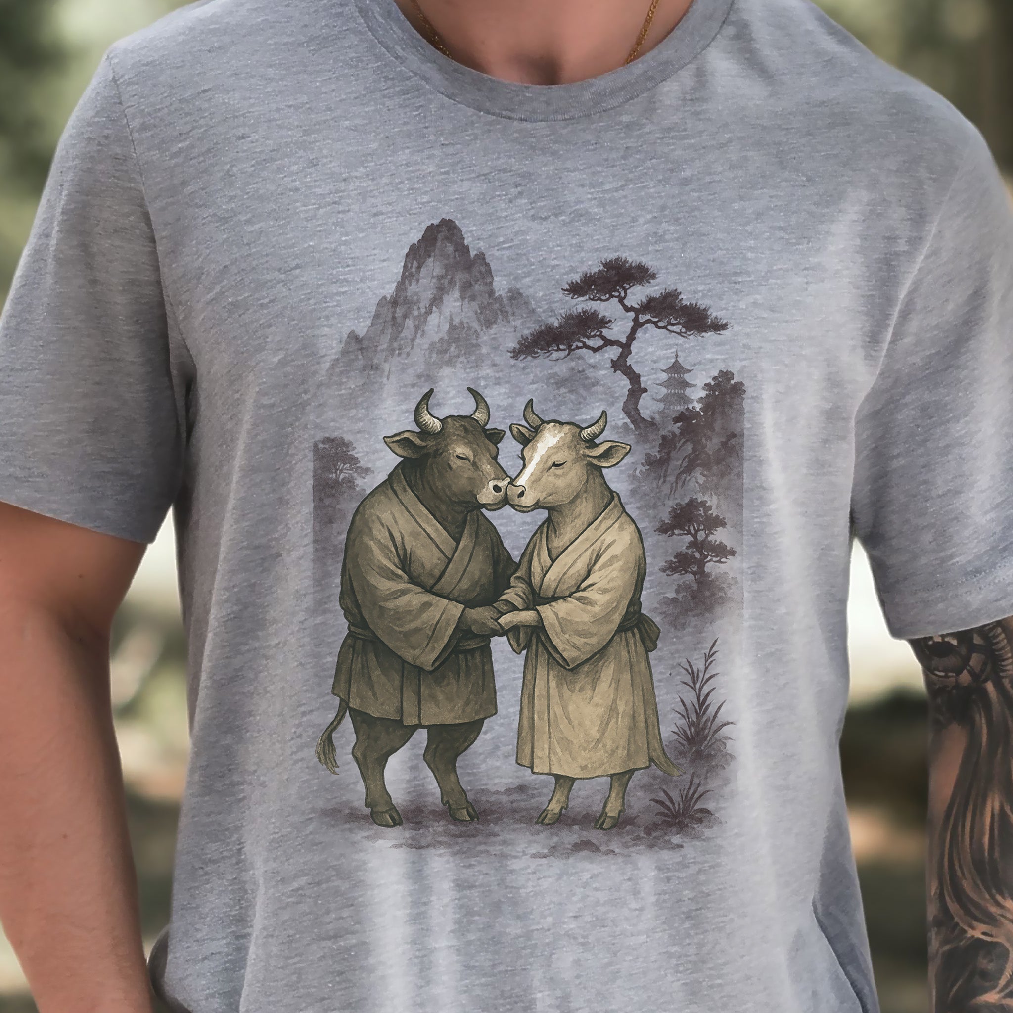 Bull and Cow Love T-Shirt – Vintage Japanese Romance Animal Shirt