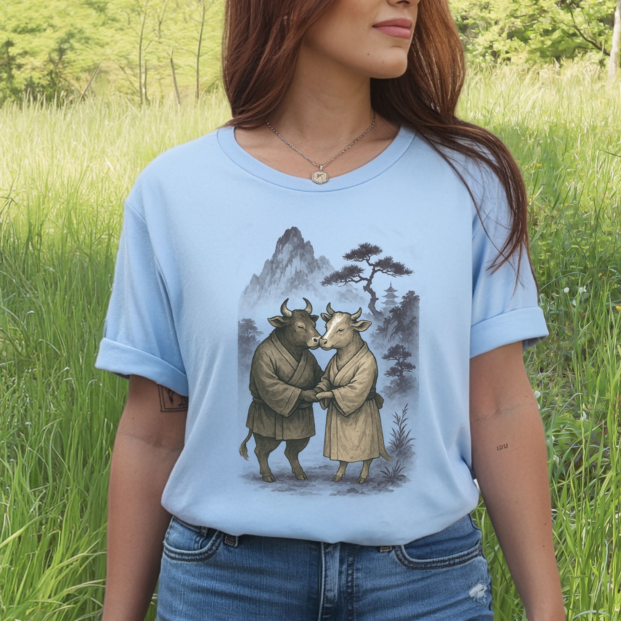 Bull and Cow Love T-Shirt – Vintage Japanese Romance Animal Shirt