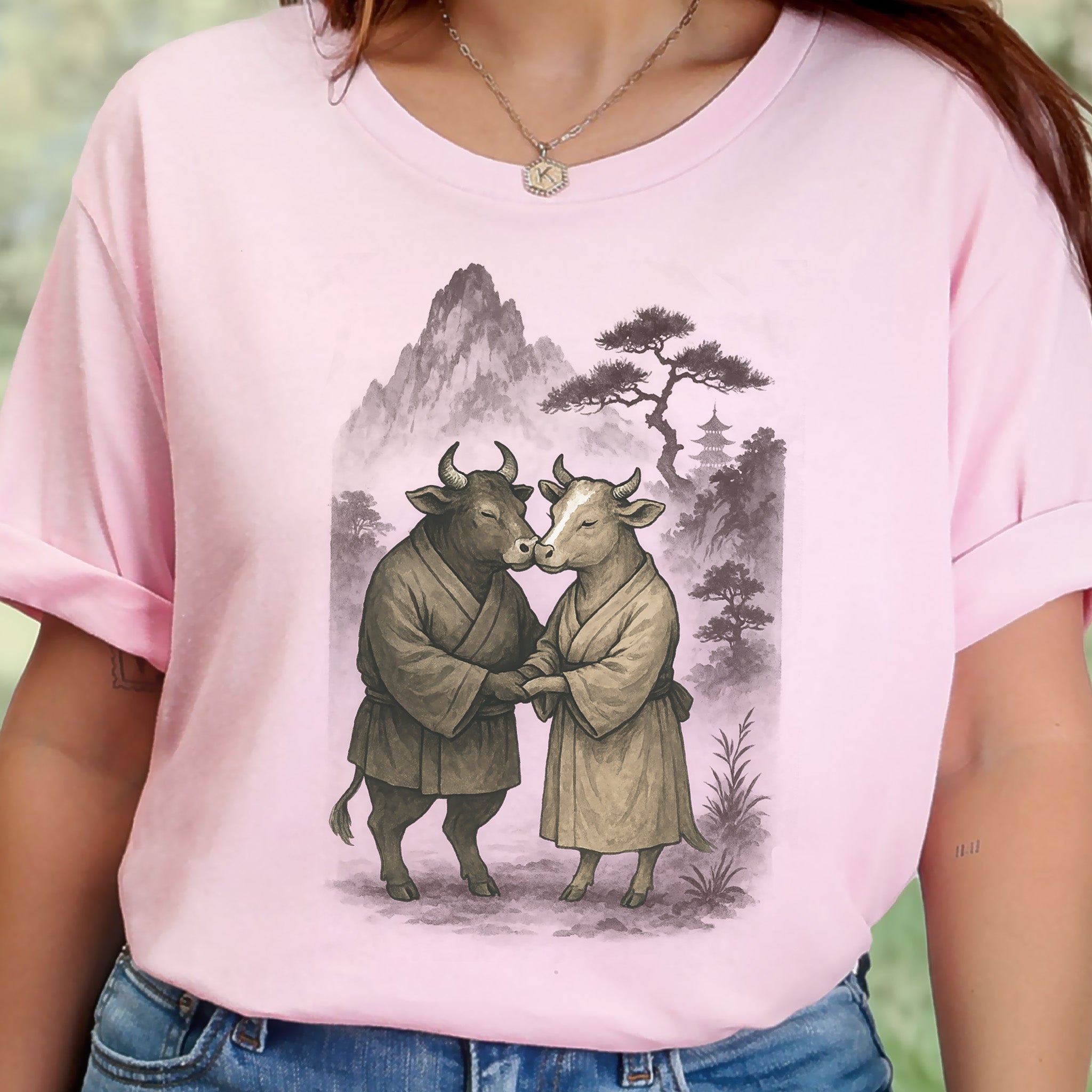 Bull and Cow Love T-Shirt – Vintage Japanese Romance Animal Shirt