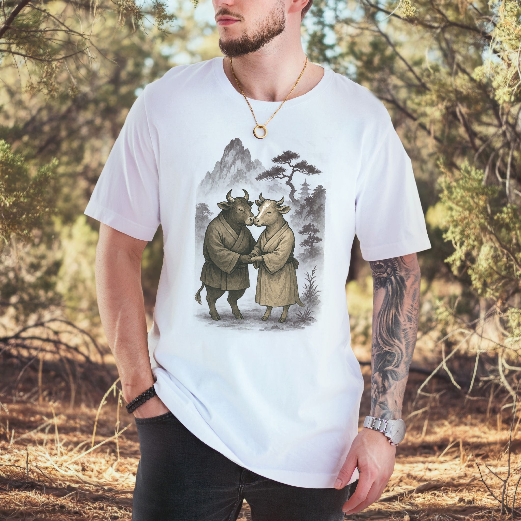 Bull and Cow Love T-Shirt – Vintage Japanese Romance Animal Shirt