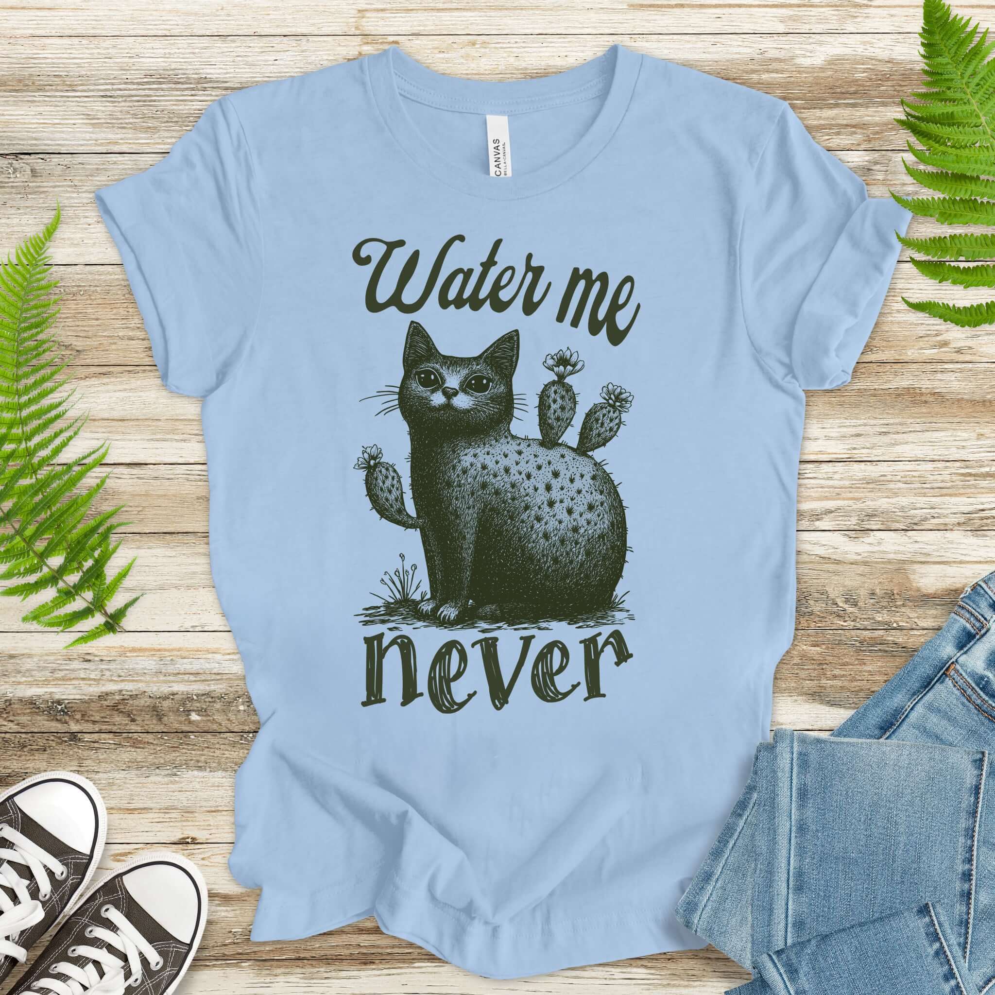 Cactus Cat Water Me Never T-Shirt