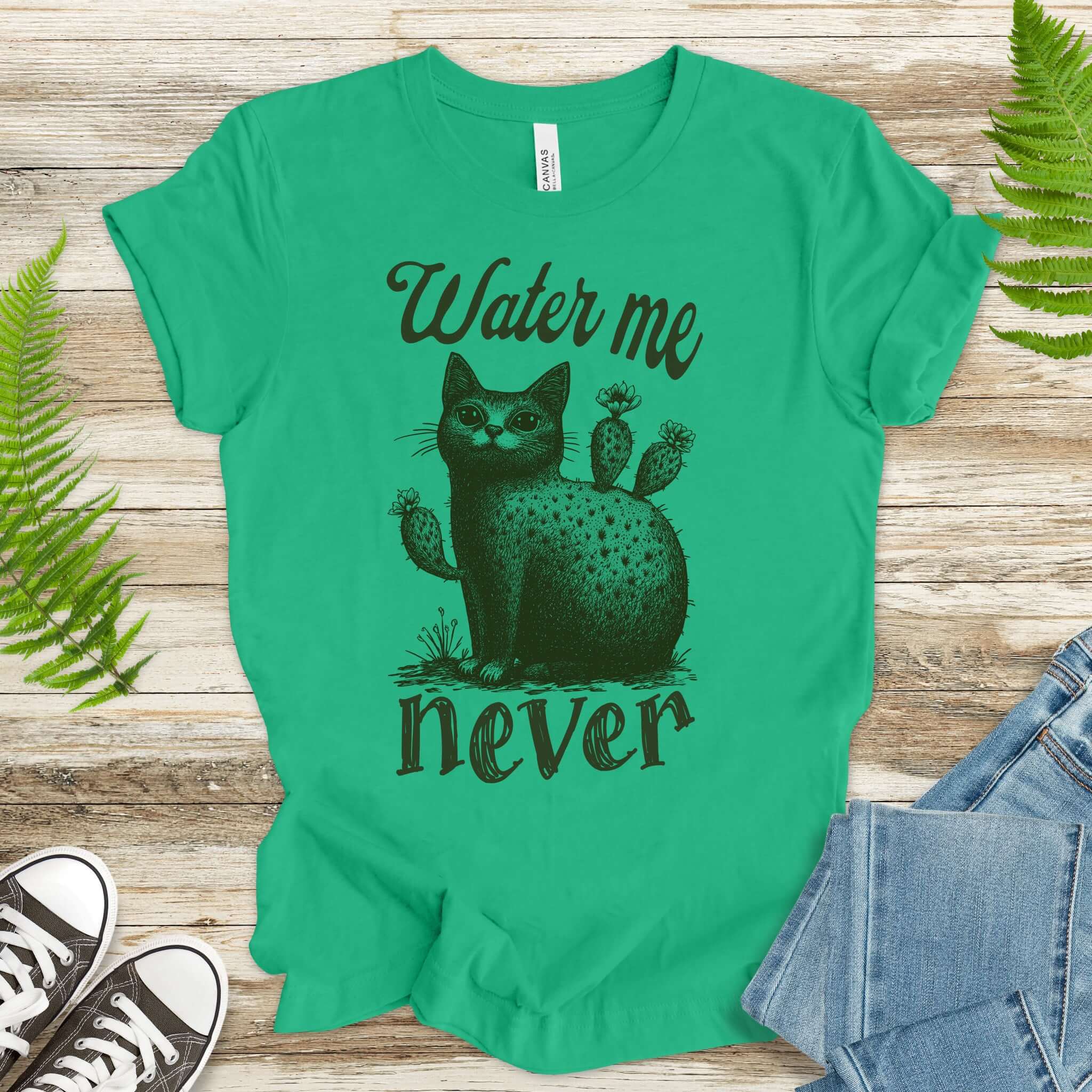 Cactus Cat Water Me Never T-Shirt