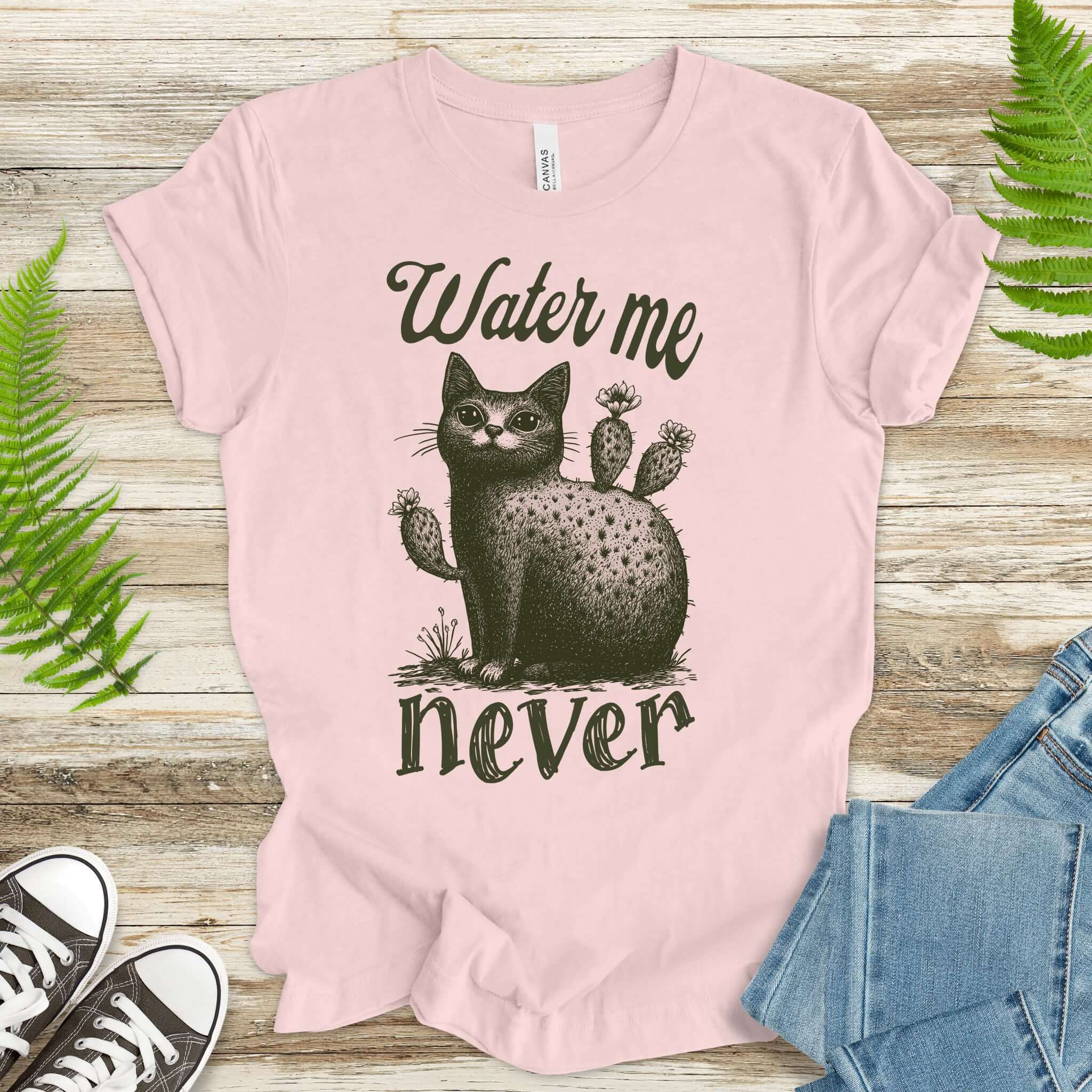 Cactus Cat Water Me Never T-Shirt