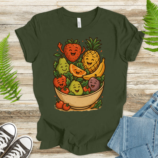 Fruit Basket Smiley T-Shirt – Cute Retro Summer Fruit Lover Tee