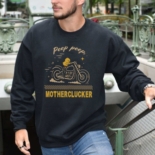 Chicken Motorcycle Sweatshirt – Funny Motherclucker Biker Vibes for Farm & Meme Lovers
