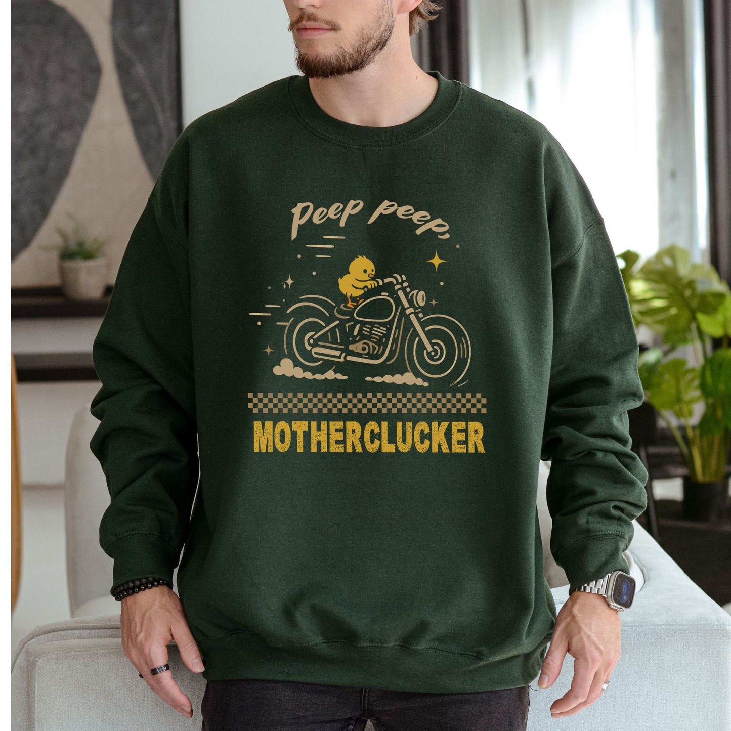 Chicken Motorcycle Sweatshirt – Funny Motherclucker Biker Vibes for Farm & Meme Lovers