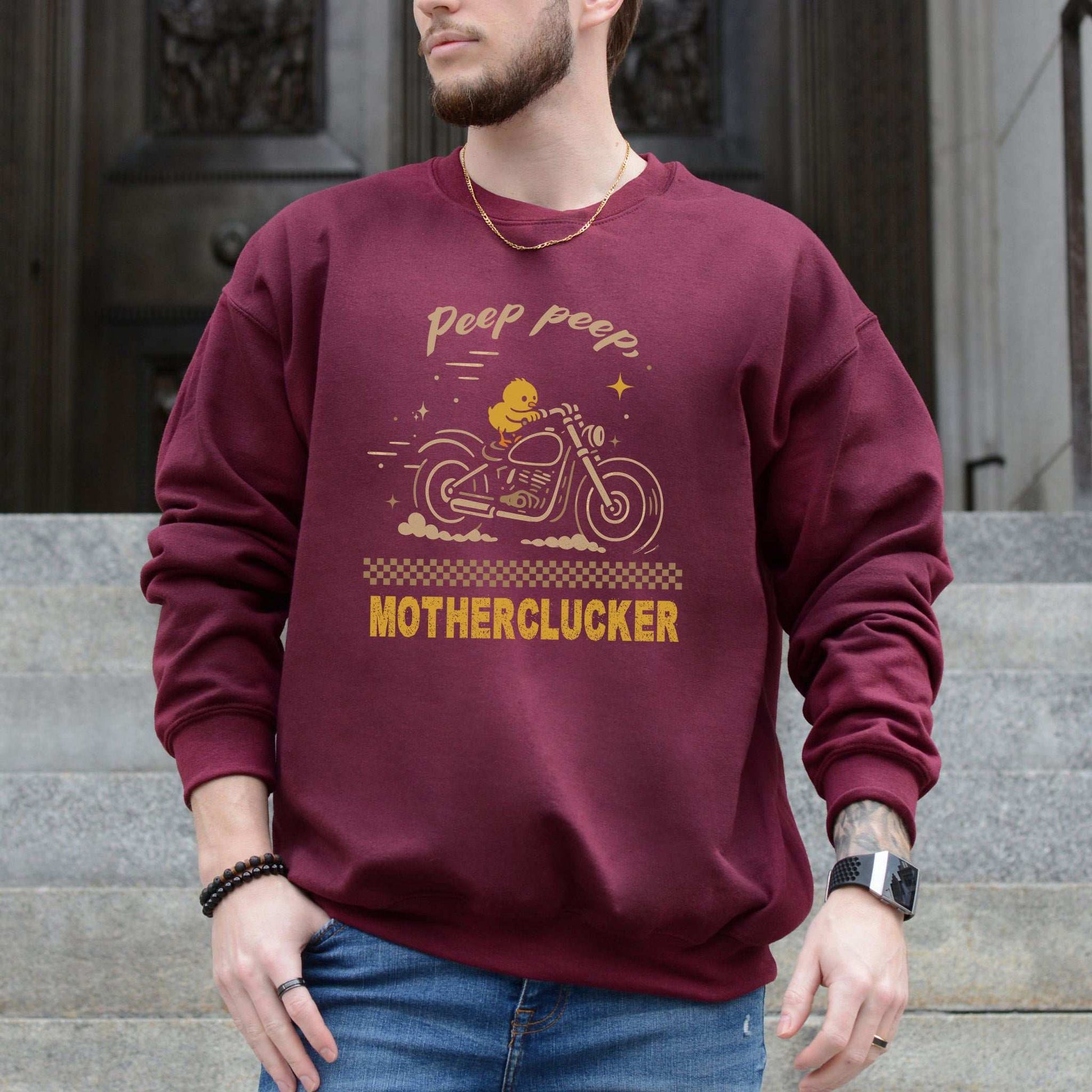Chicken Motorcycle Sweatshirt – Funny Motherclucker Biker Vibes for Farm & Meme Lovers