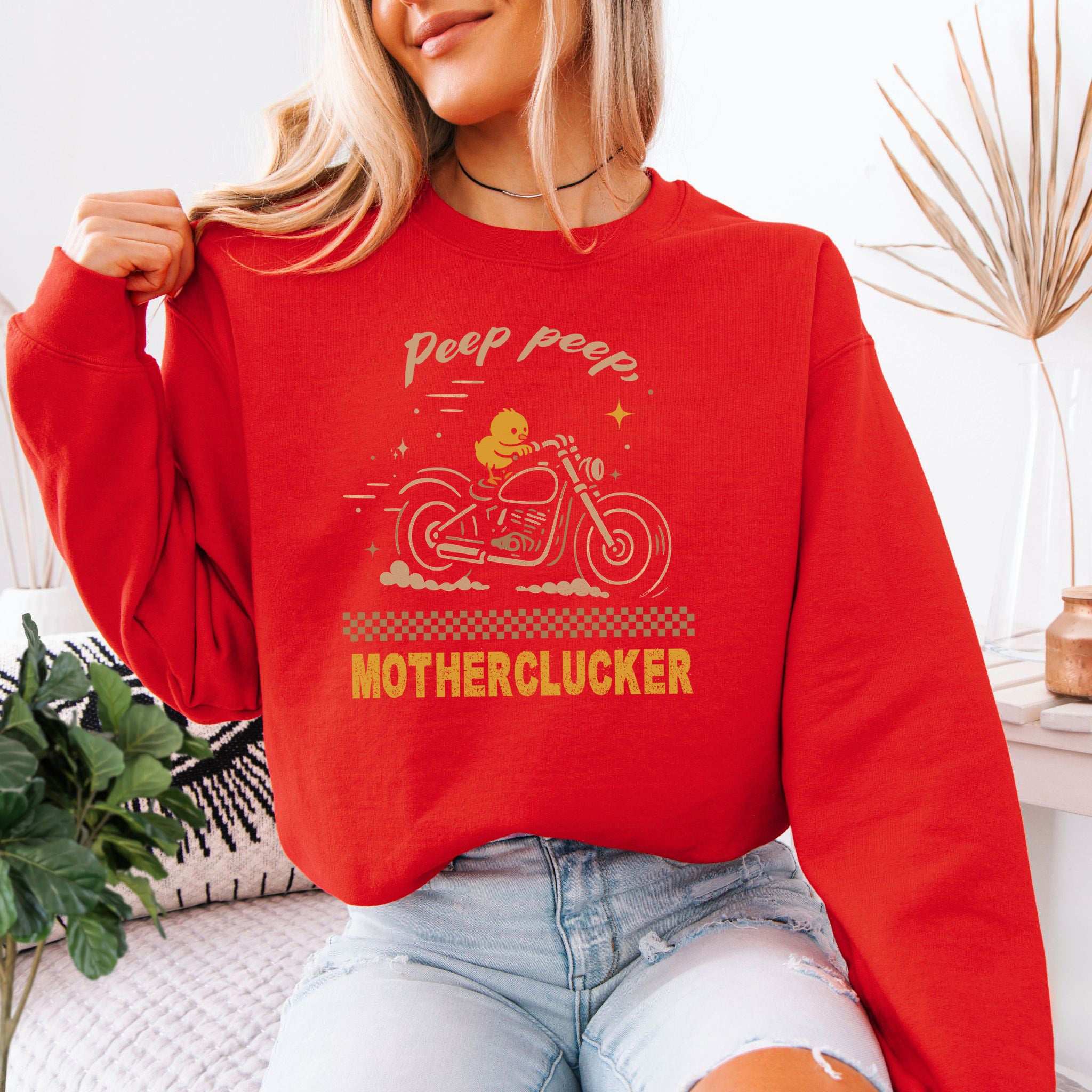 Chicken Motorcycle Sweatshirt – Funny Motherclucker Biker Vibes for Farm & Meme Lovers