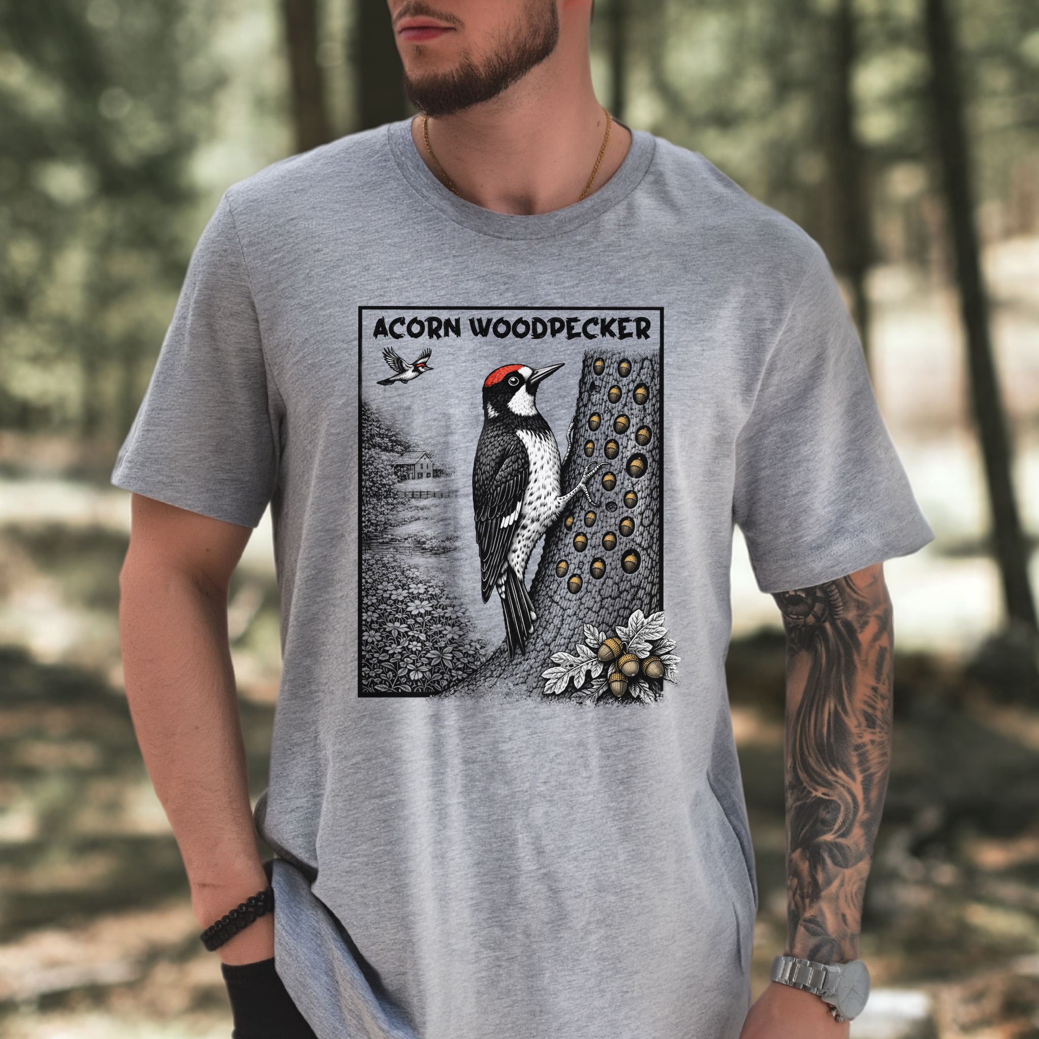 Acorn Woodpecker T-Shirt – Quirky Forest Birding & Acorn Hoarder Vibes