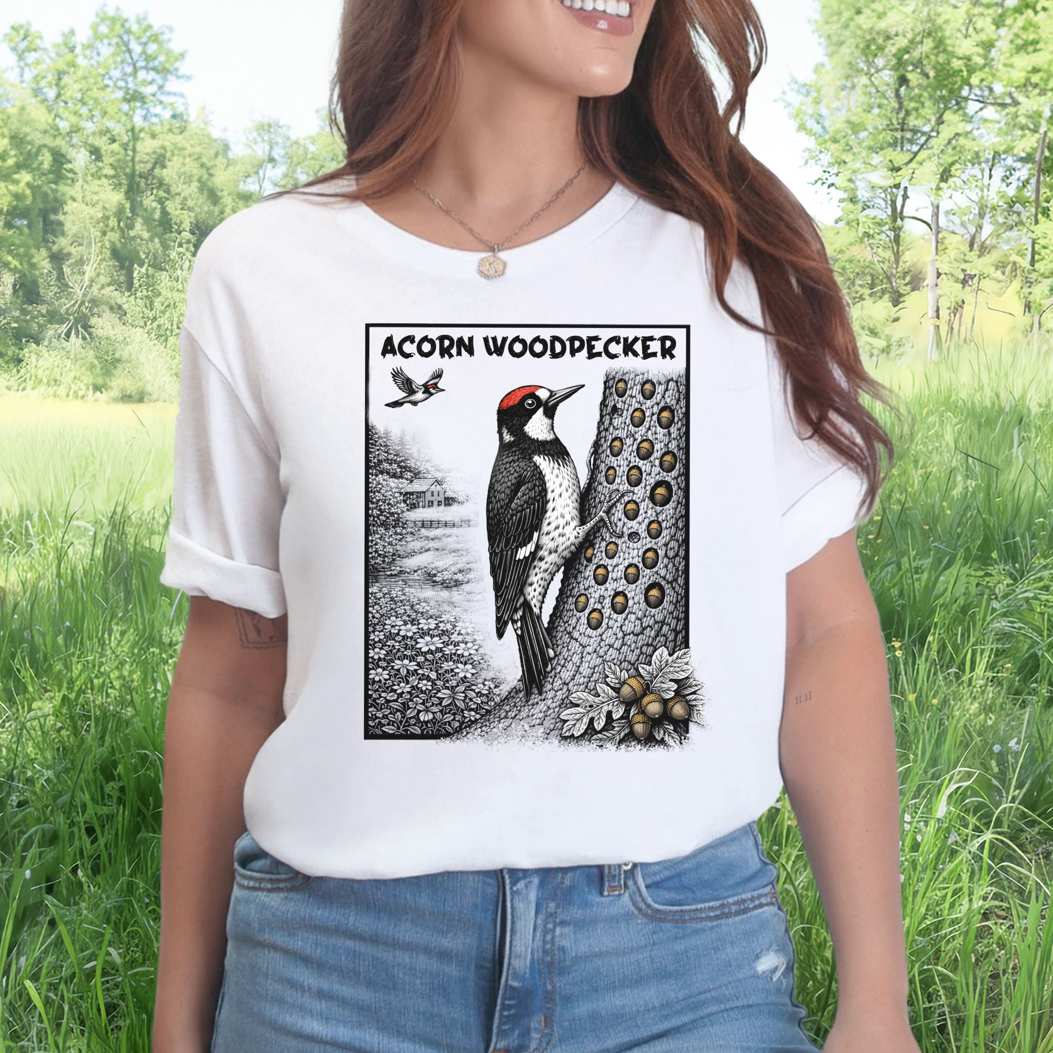 Acorn Woodpecker T-Shirt – Quirky Forest Birding & Acorn Hoarder Vibes