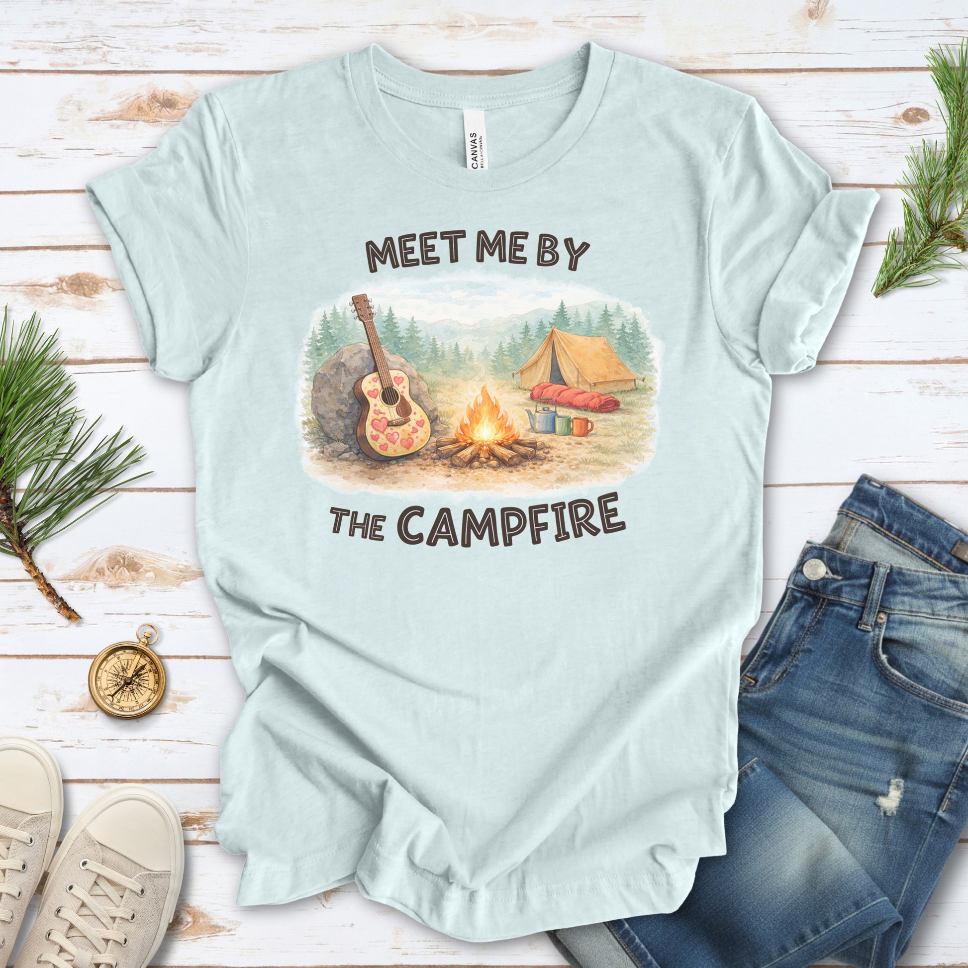 Meet Me By The Campfire Cozy Acoustic Camping T-Shirt