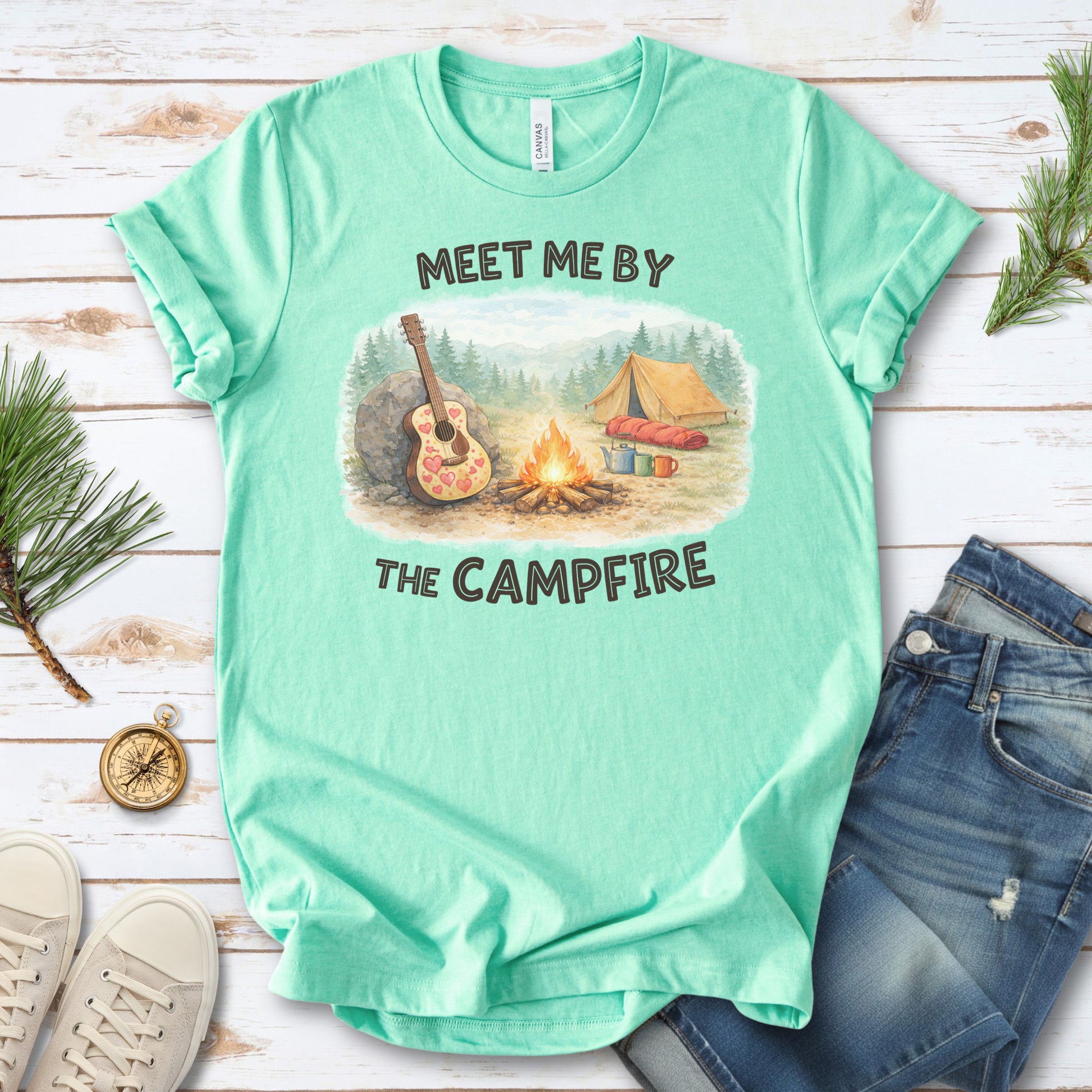 Meet Me By The Campfire Cozy Acoustic Camping T-Shirt
