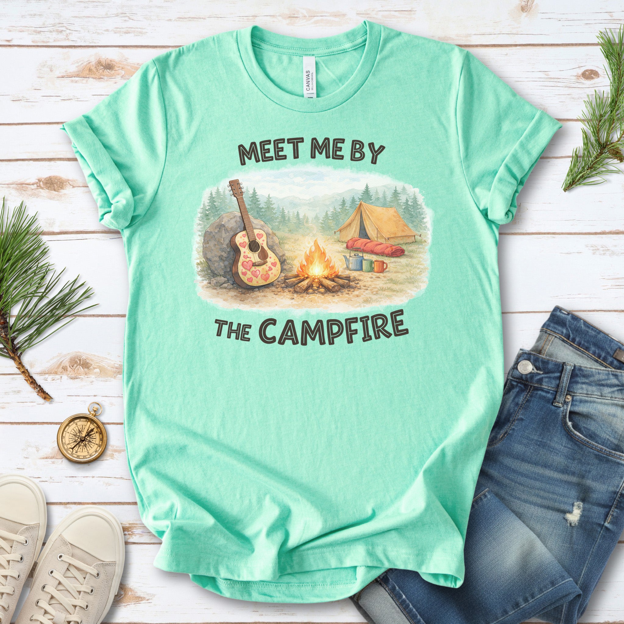 Meet Me By The Campfire Cozy Acoustic Camping T-Shirt