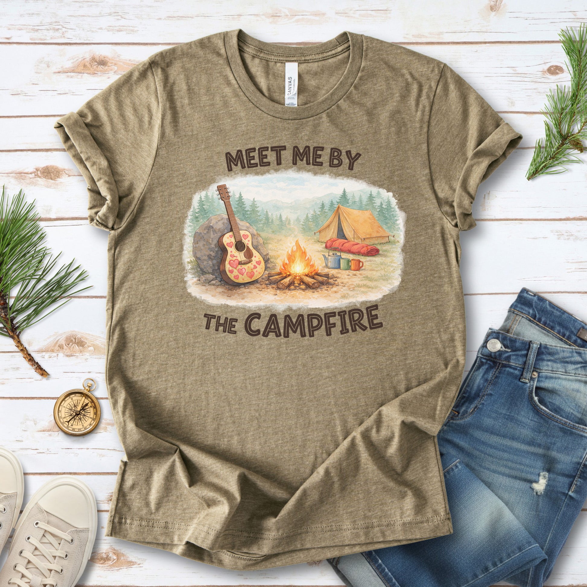 Meet Me By The Campfire Cozy Acoustic Camping T-Shirt