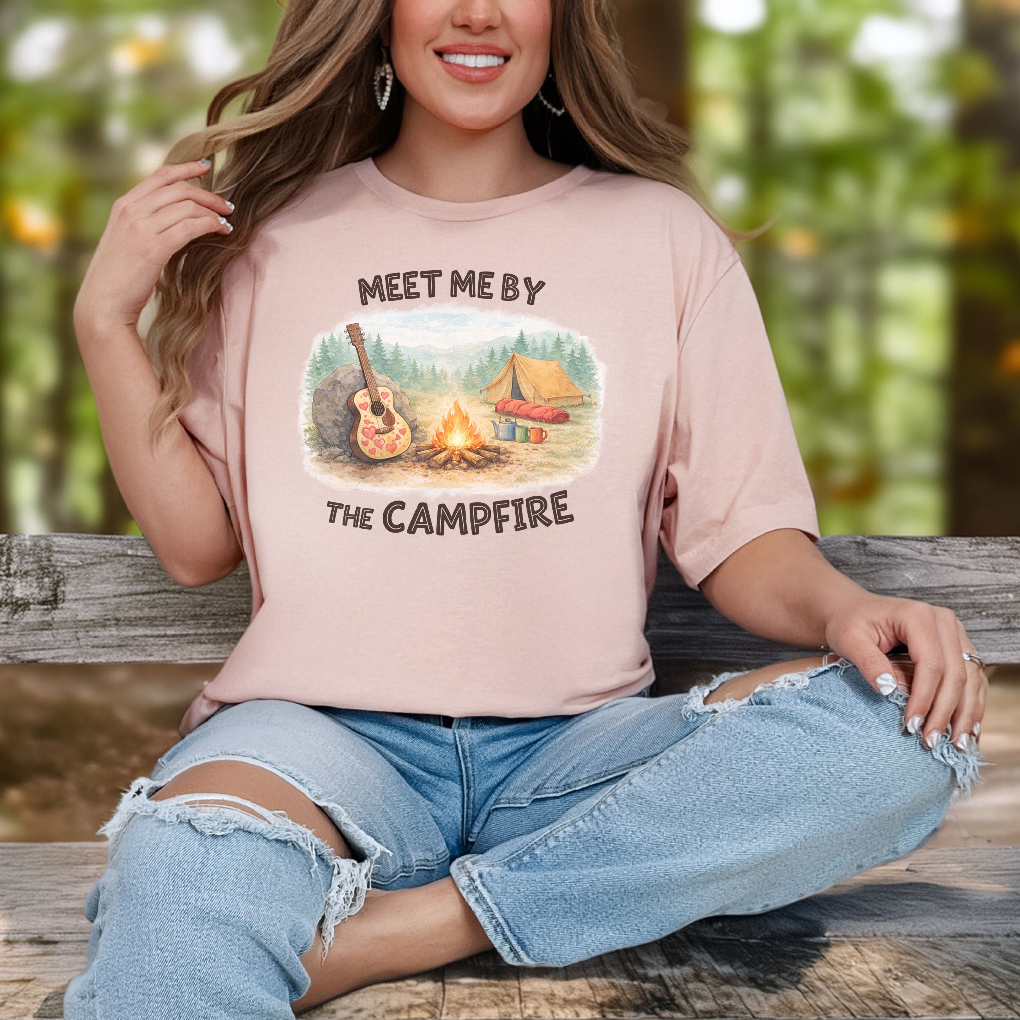 Meet Me By The Campfire Cozy Acoustic Camping T-Shirt