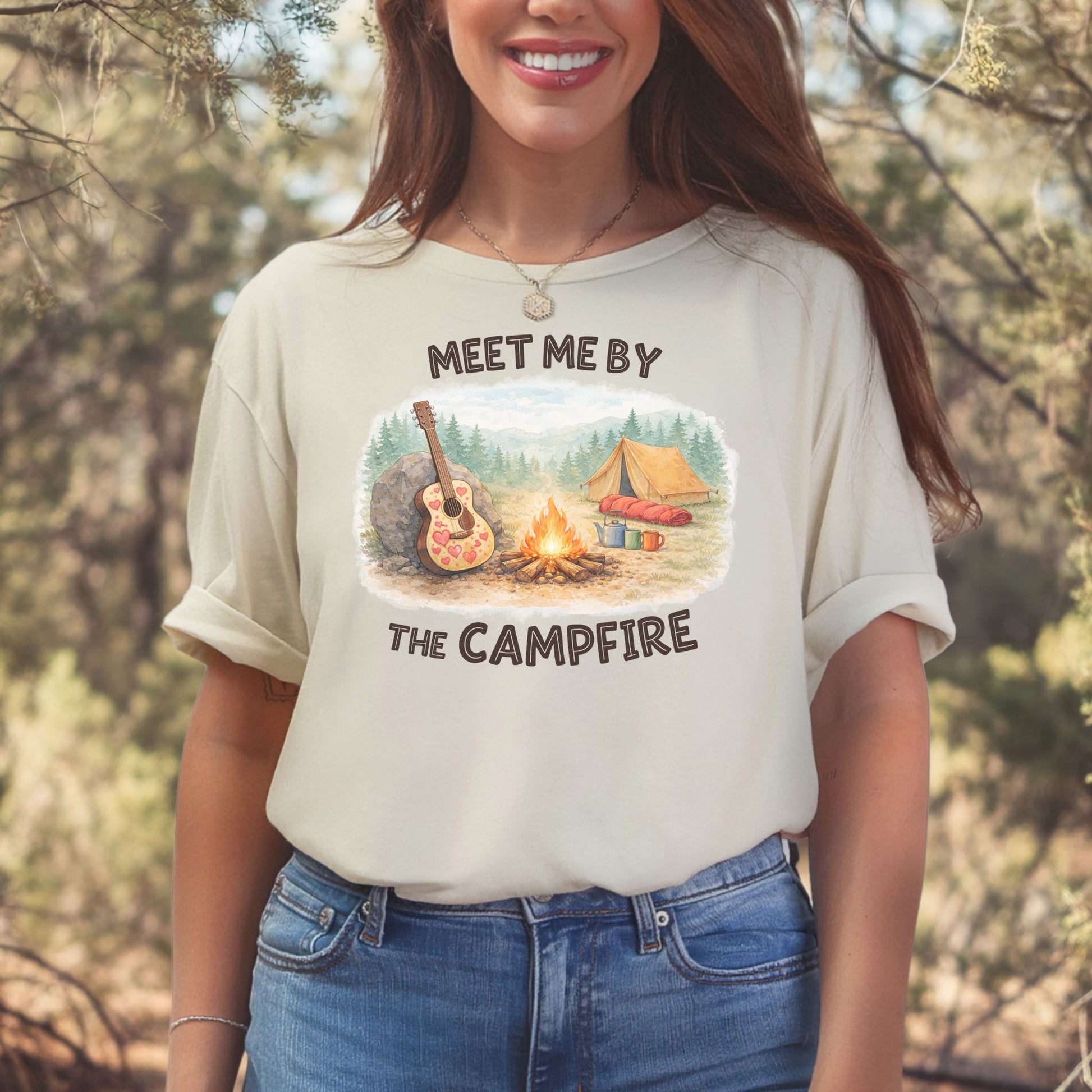 Meet Me By The Campfire Cozy Acoustic Camping T-Shirt
