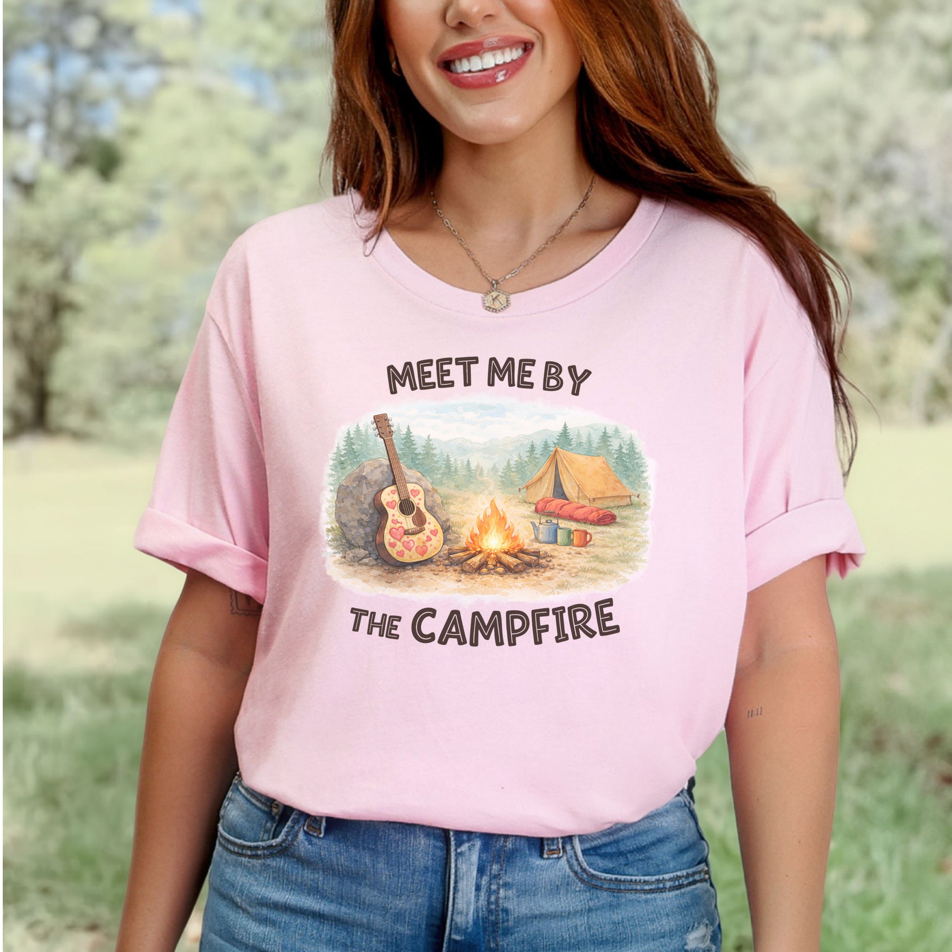 Meet Me By The Campfire Cozy Acoustic Camping T-Shirt