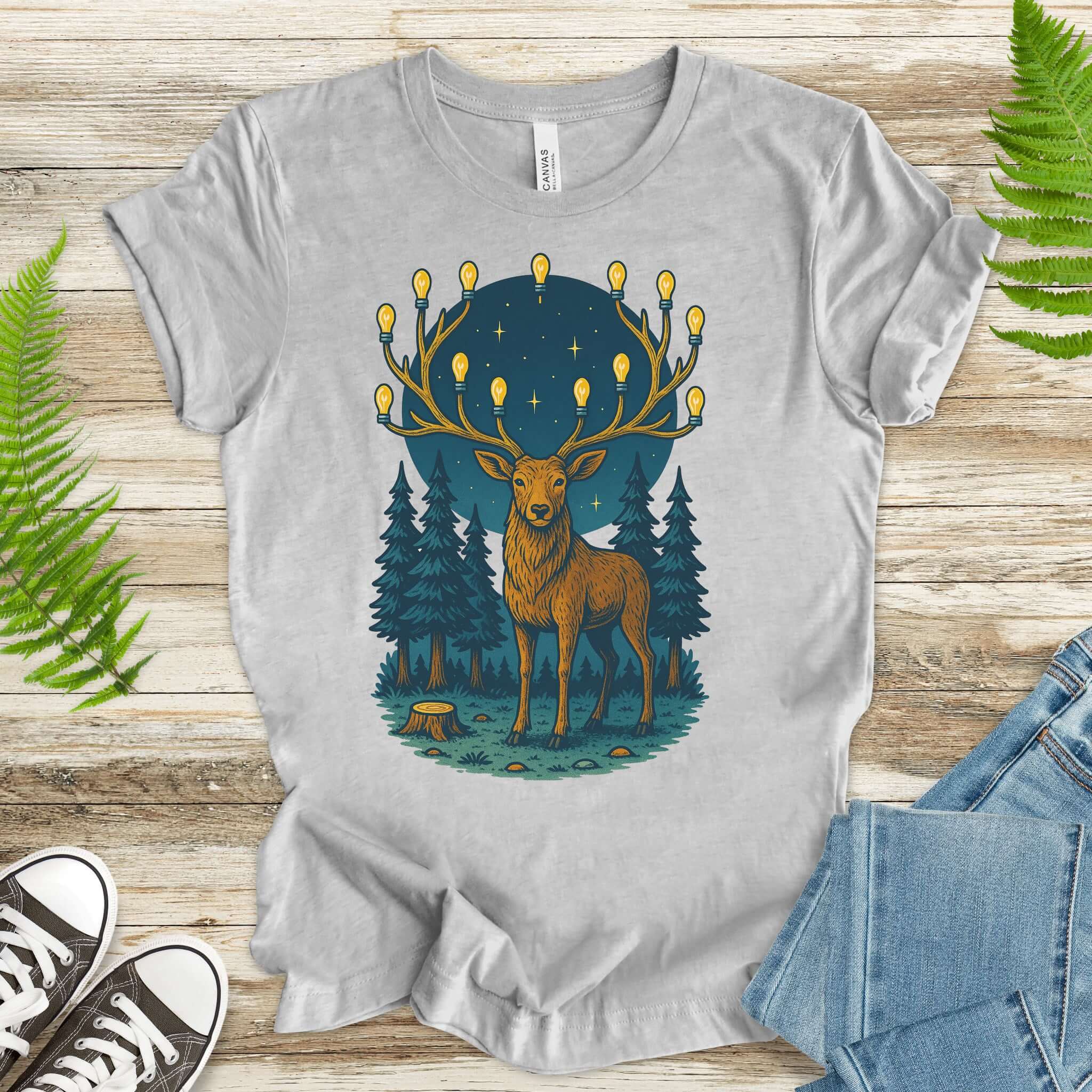 Elk with Lantern Antlers – Forest Glow T-Shirt