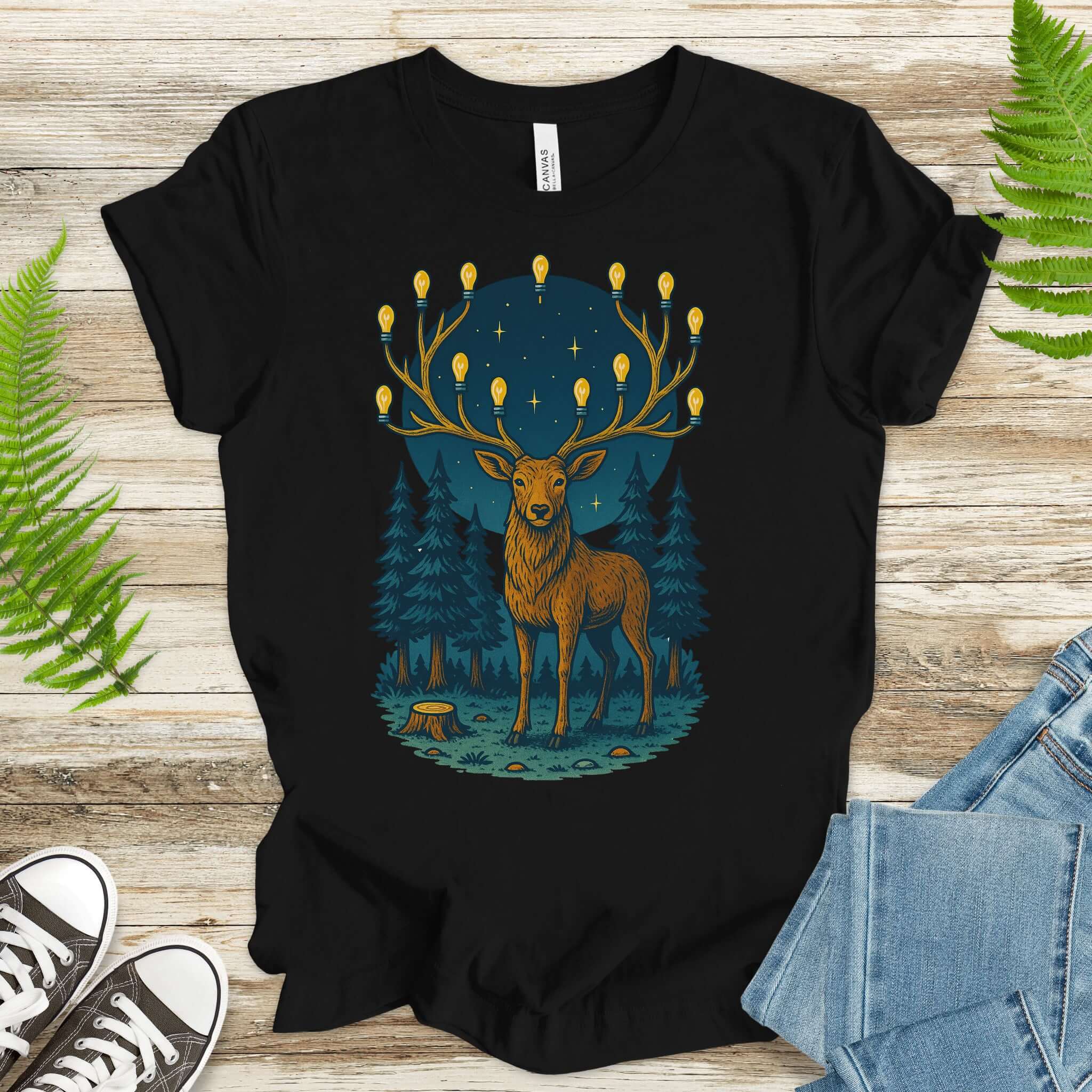 Elk with Lantern Antlers – Forest Glow T-Shirt
