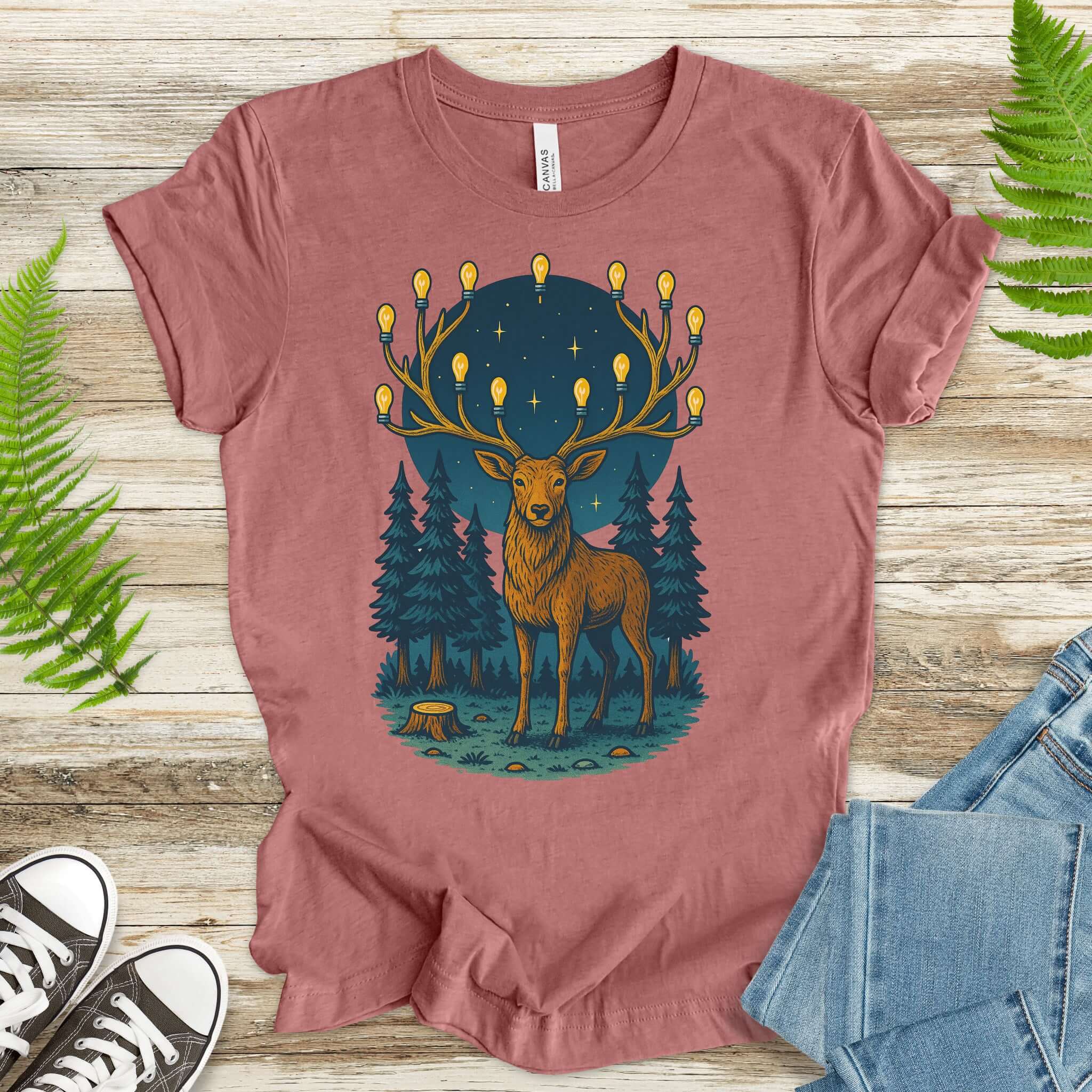 Elk with Lantern Antlers – Forest Glow T-Shirt