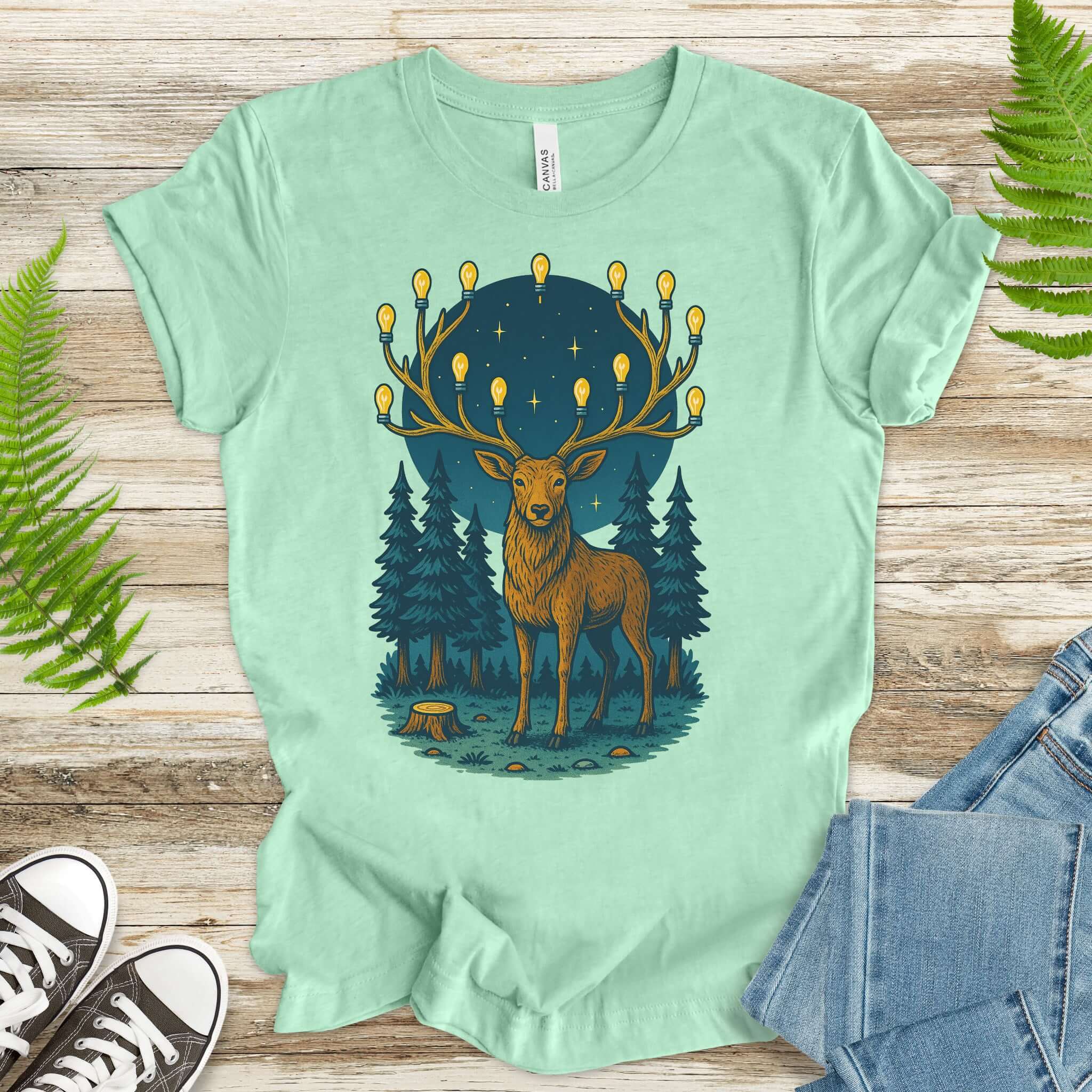 Elk with Lantern Antlers – Forest Glow T-Shirt