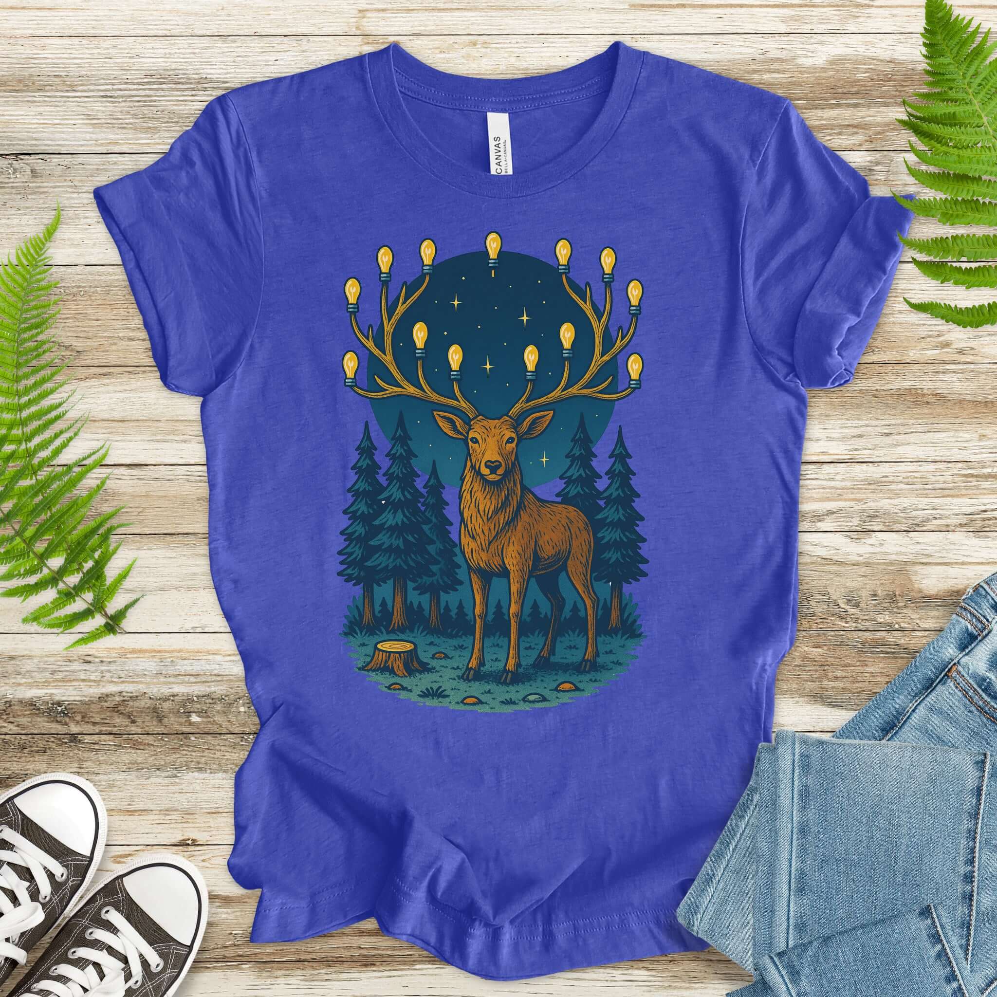 Elk with Lantern Antlers – Forest Glow T-Shirt