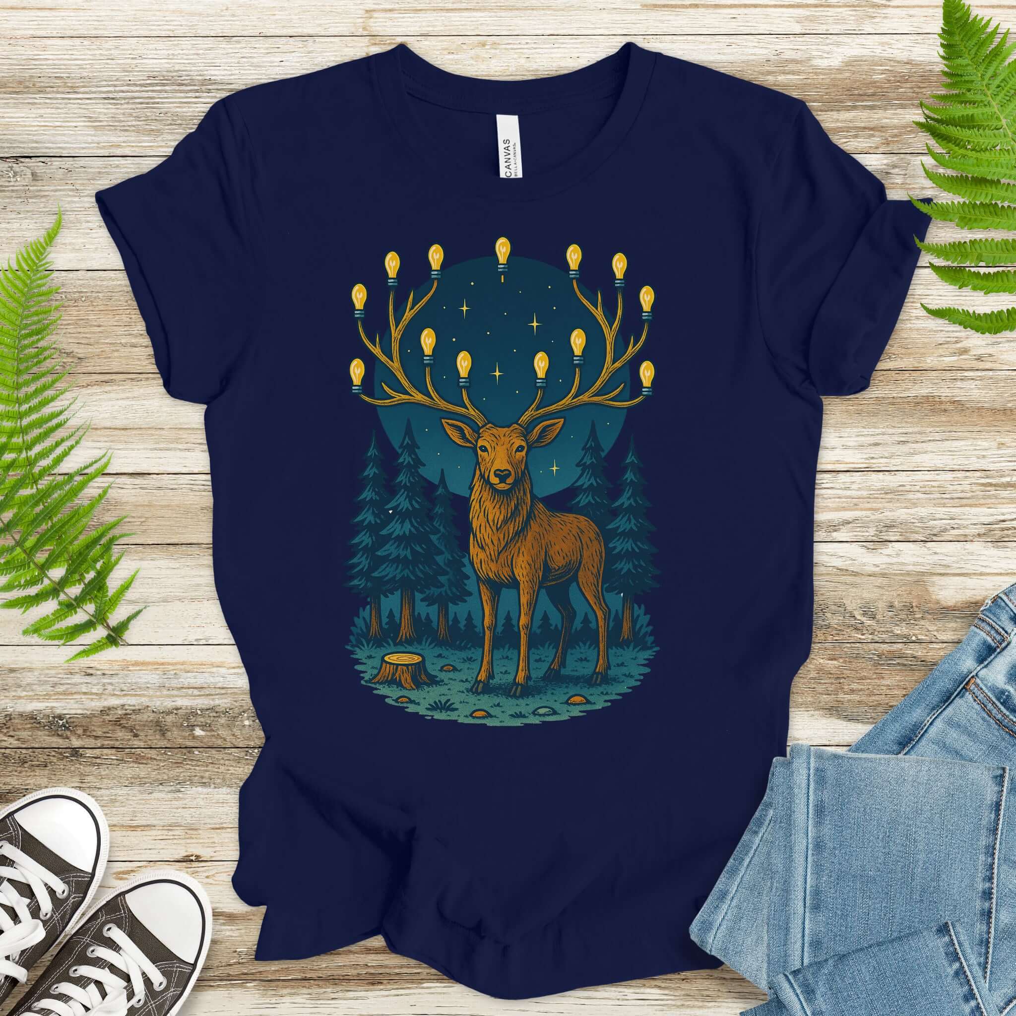 Elk with Lantern Antlers – Forest Glow T-Shirt