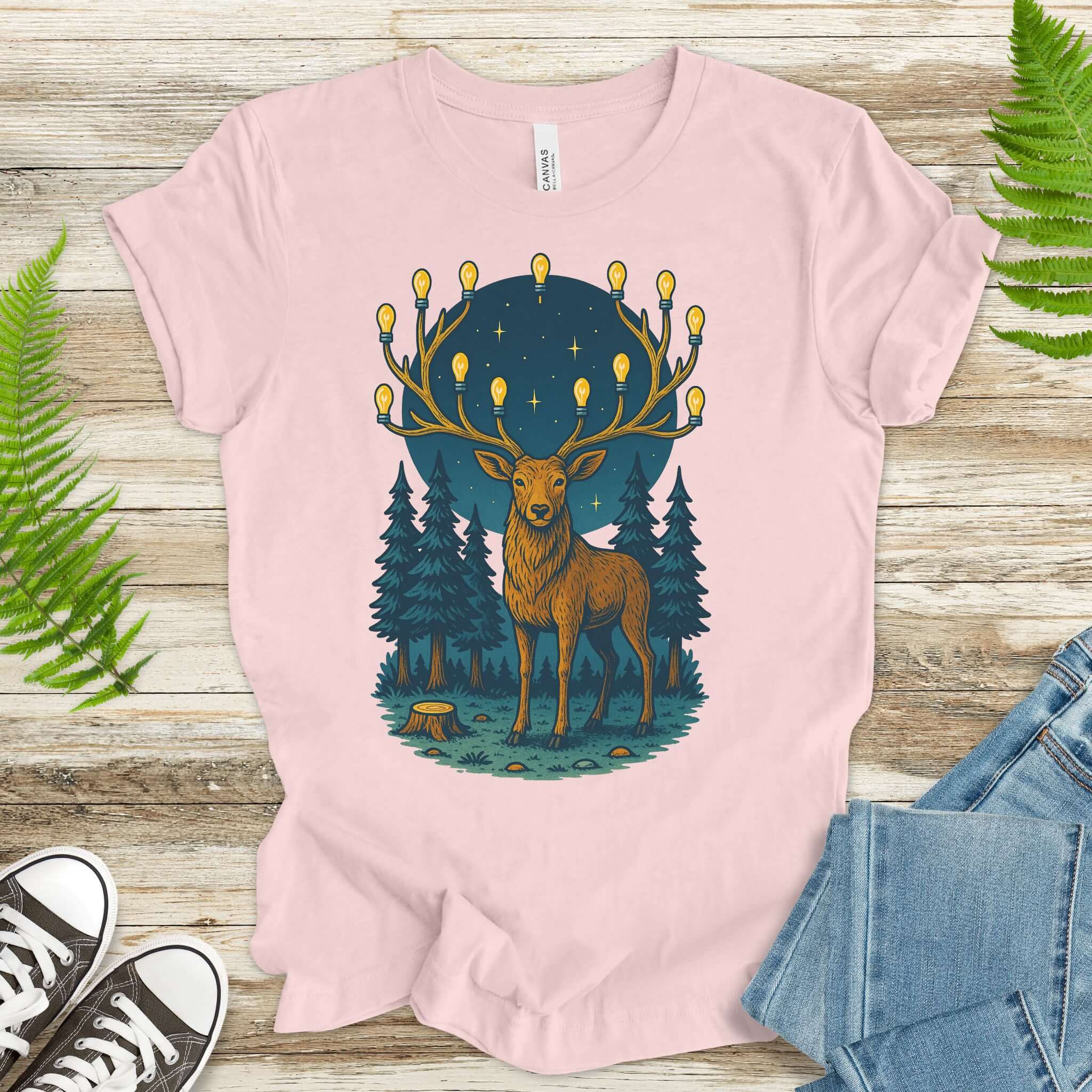 Elk with Lantern Antlers – Forest Glow T-Shirt