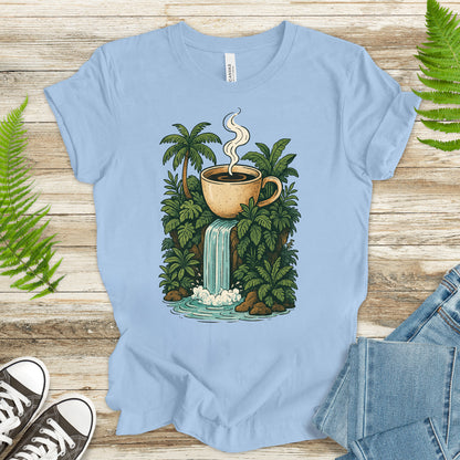 Jungle Coffee Waterfall T-Shirt – Nature Lover & Caffeine Dream Tee