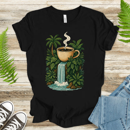 Jungle Coffee Waterfall T-Shirt – Nature Lover & Caffeine Dream Tee