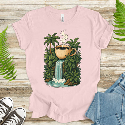 Jungle Coffee Waterfall T-Shirt – Nature Lover & Caffeine Dream Tee