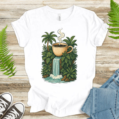 Jungle Coffee Waterfall T-Shirt – Nature Lover & Caffeine Dream Tee