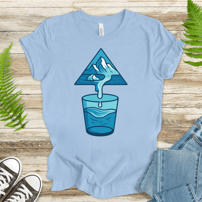 Glacier Pouring into Water Glass T-Shirt – Geometric Nature & National Park Art Tee