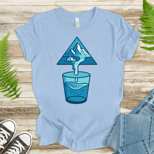 Glacier Pouring into Water Glass T-Shirt – Geometric Nature & National Park Art Tee